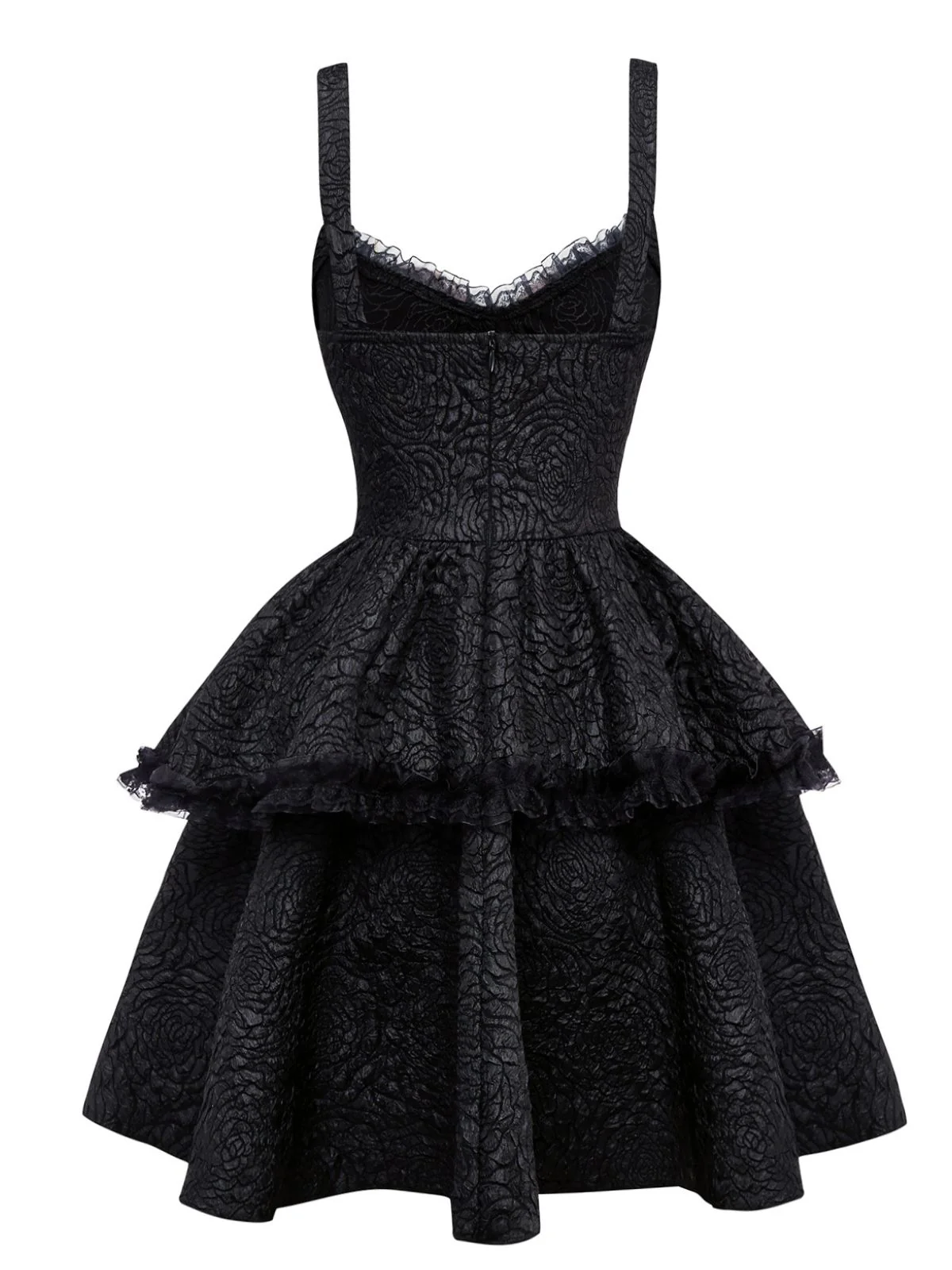 Black 1950s Gothic Lace Panel Bow Tie Lace-up Dress - Image 2