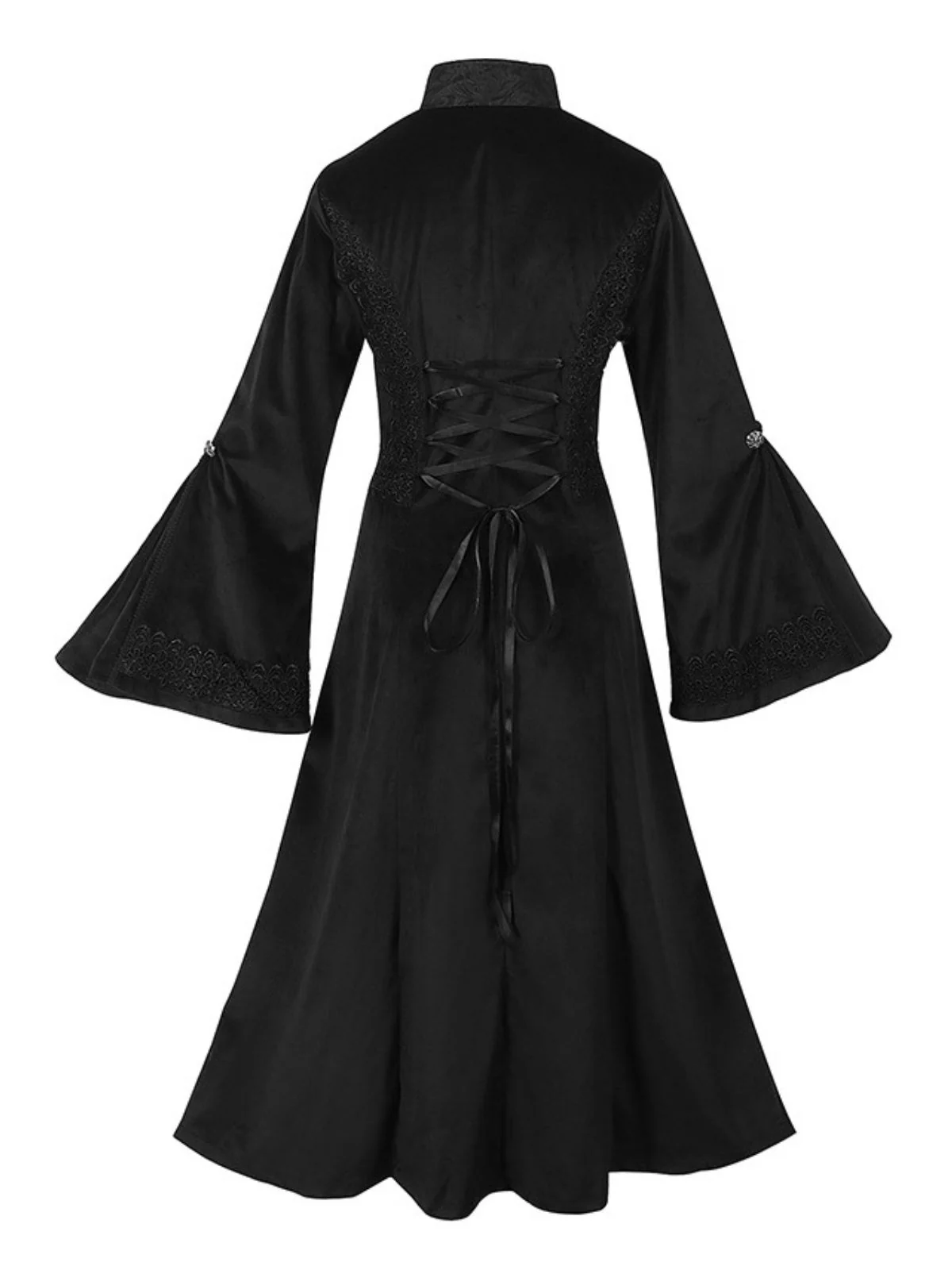 Black 1950s Gothic Lapel Bell Sleeve Lace Coat - Image 2