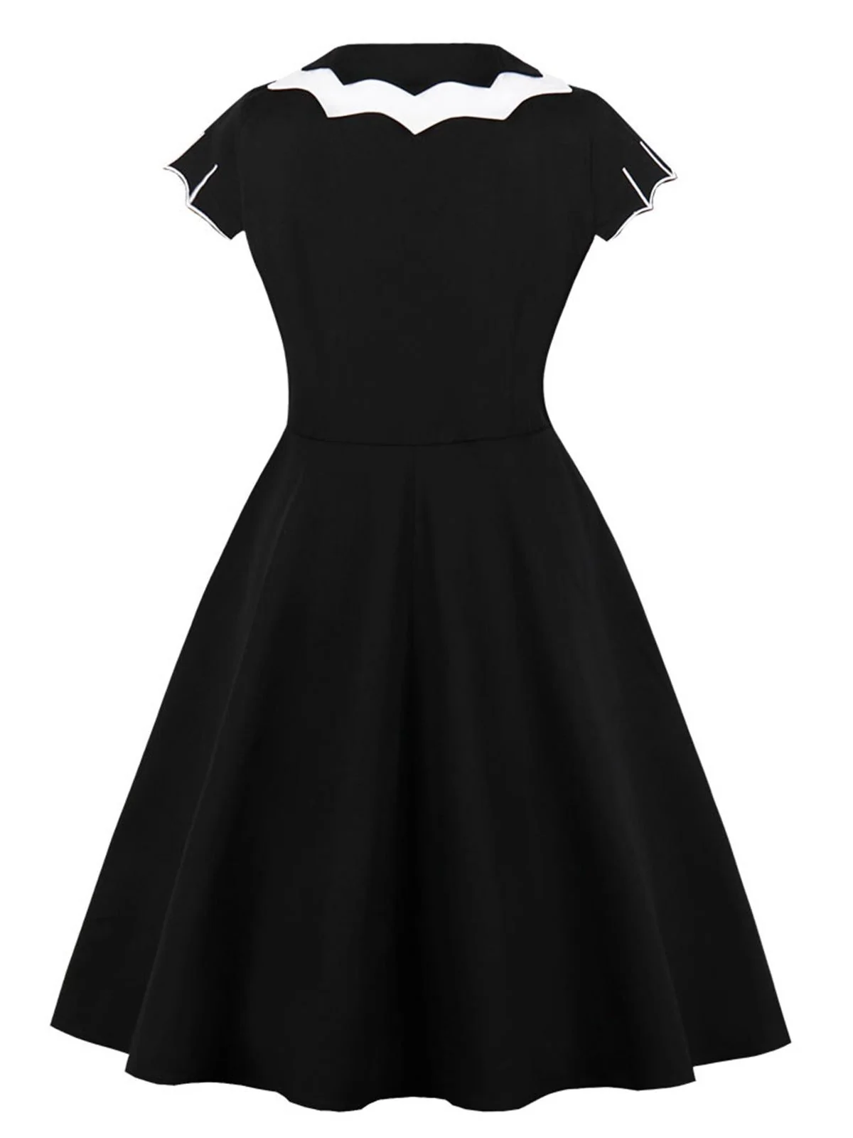 Black 1950s Halloween Bat Collar Embroidered Dress - Image 2