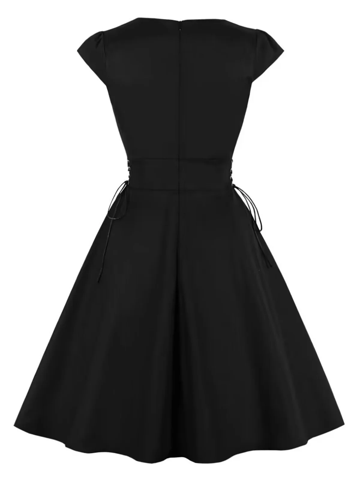 Black 1950s Halloween Bat Lace-Up Dress - Image 2