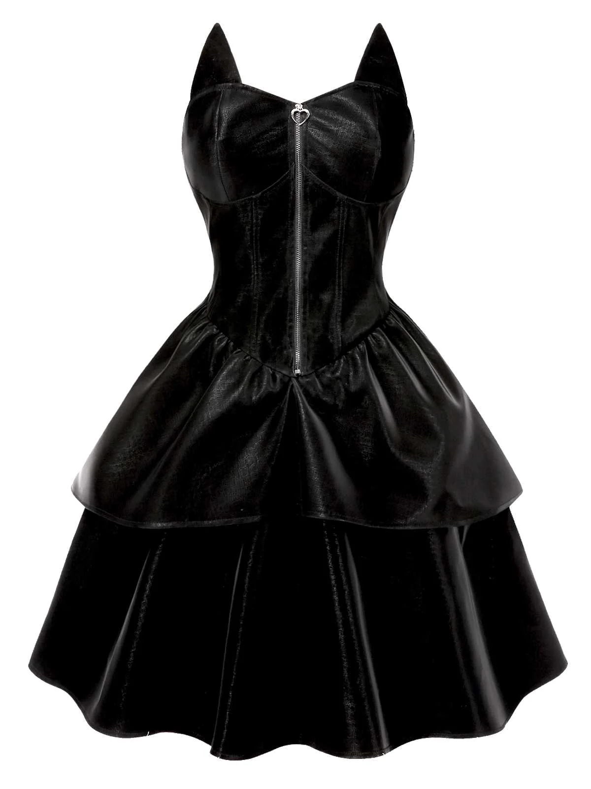 Black 1950s Halloween Catwoman Leather Dress - Image 3