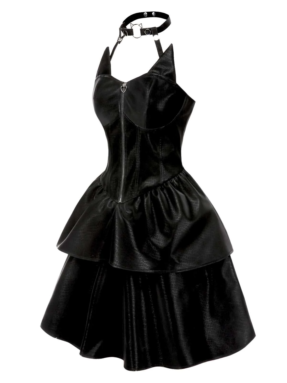 Black 1950s Halloween Catwoman Leather Dress - Image 4