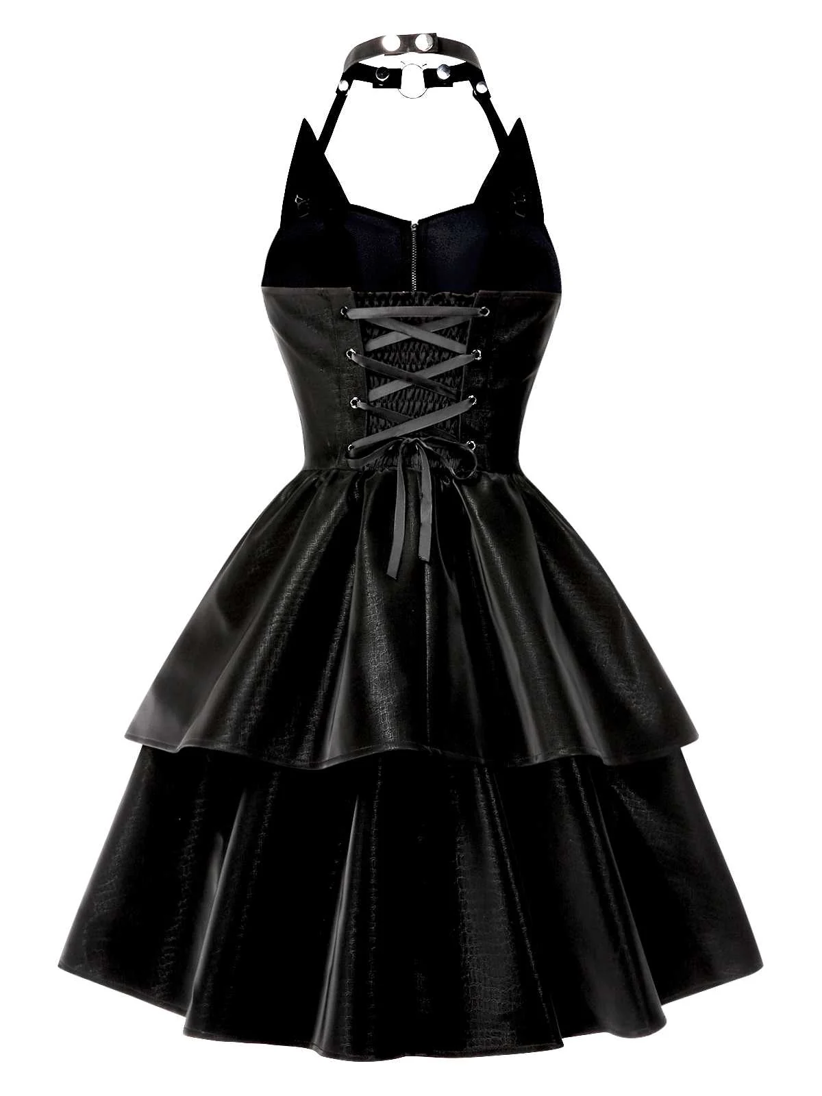Black 1950s Halloween Catwoman Leather Dress - Image 5