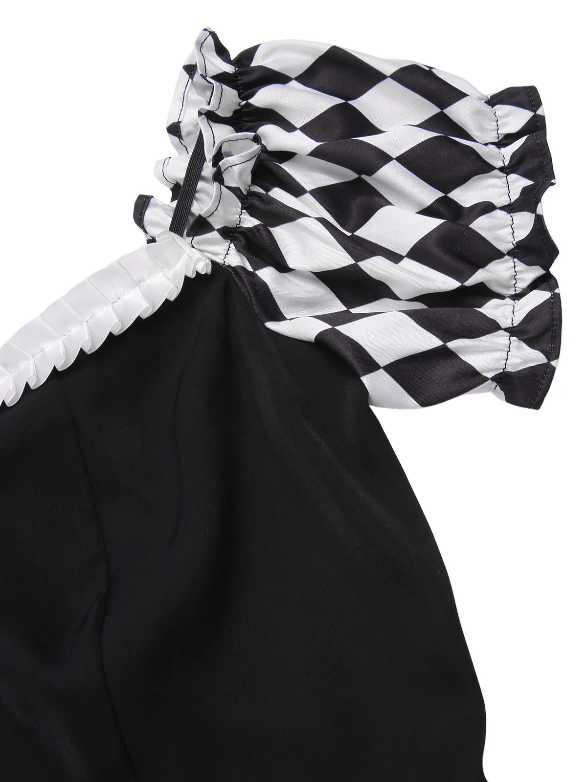 Black 1950s Halloween Harlequin Pattern Dress & Leather Corset - Image 7