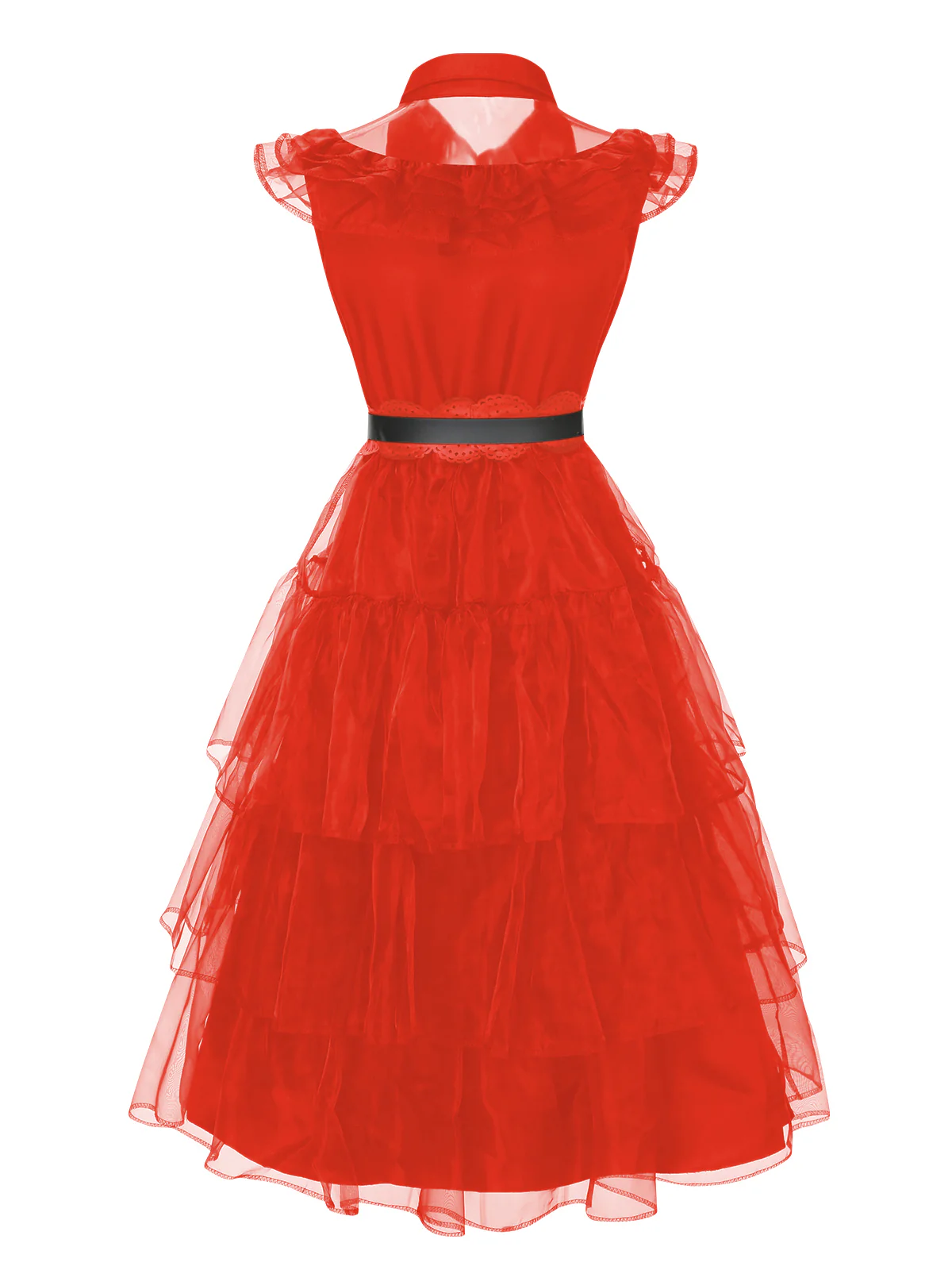 Black 1950s Halloween Lace Belt Dress - Image 8