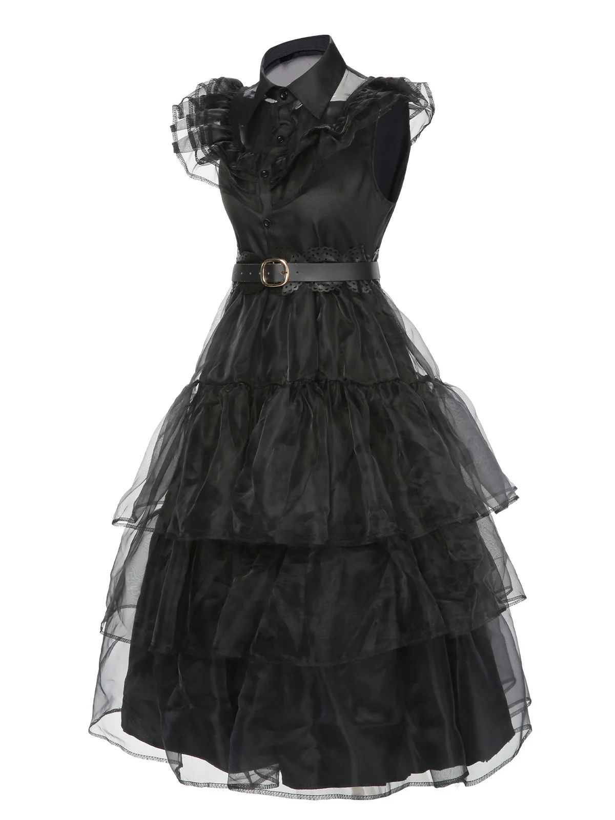 Black 1950s Halloween Lace Belt Dress - Image 3