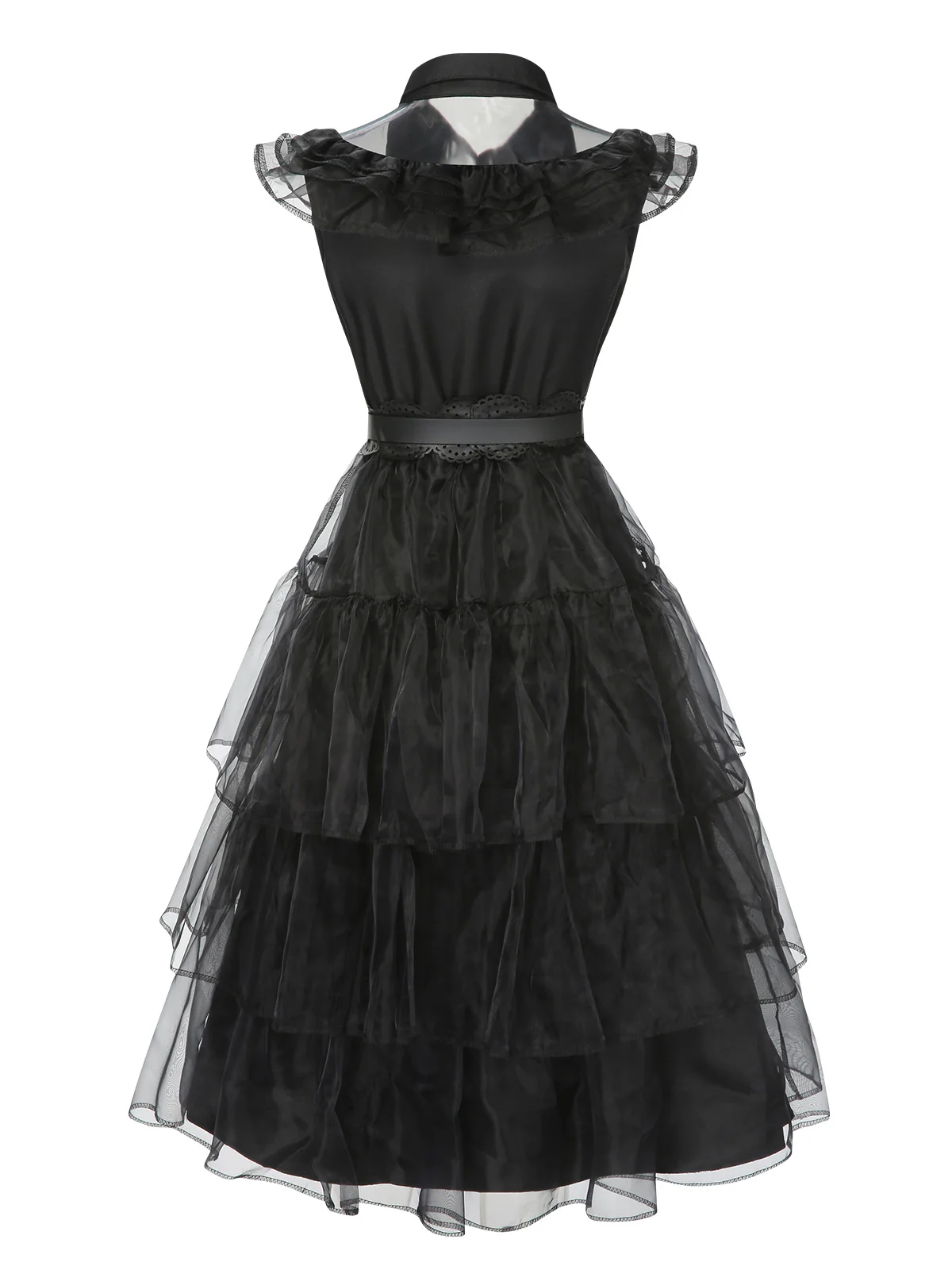 Black 1950s Halloween Lace Belt Dress - Image 4