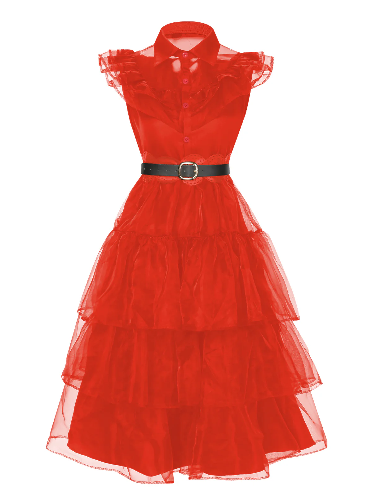Black 1950s Halloween Lace Belt Dress - Image 6