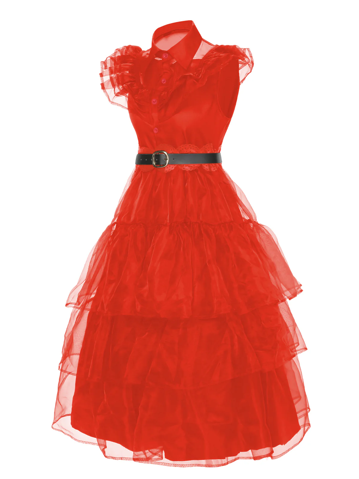 Black 1950s Halloween Lace Belt Dress - Image 7