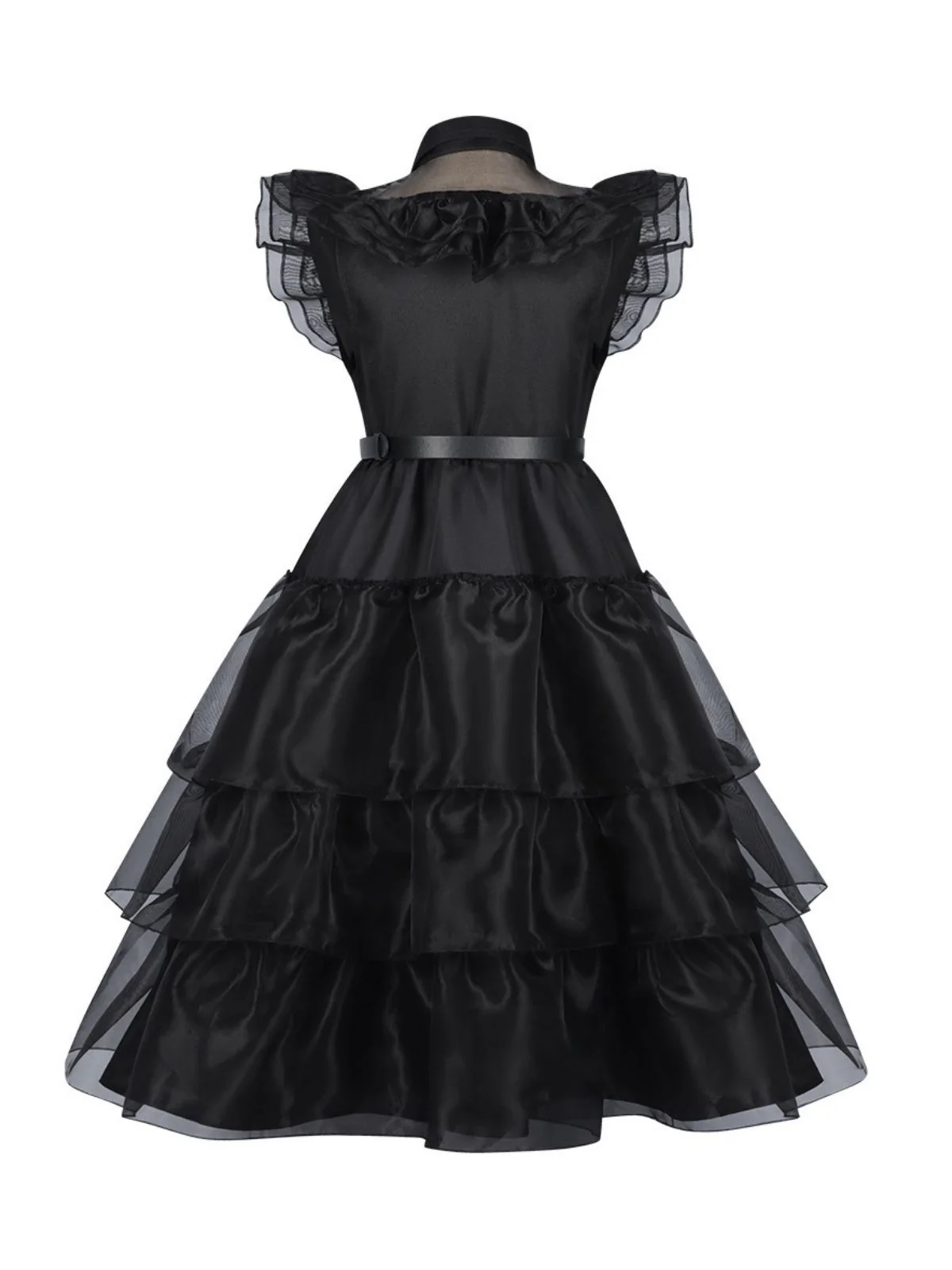 Black 1950s Halloween Organza Ruffled Lapel Dress - Image 2
