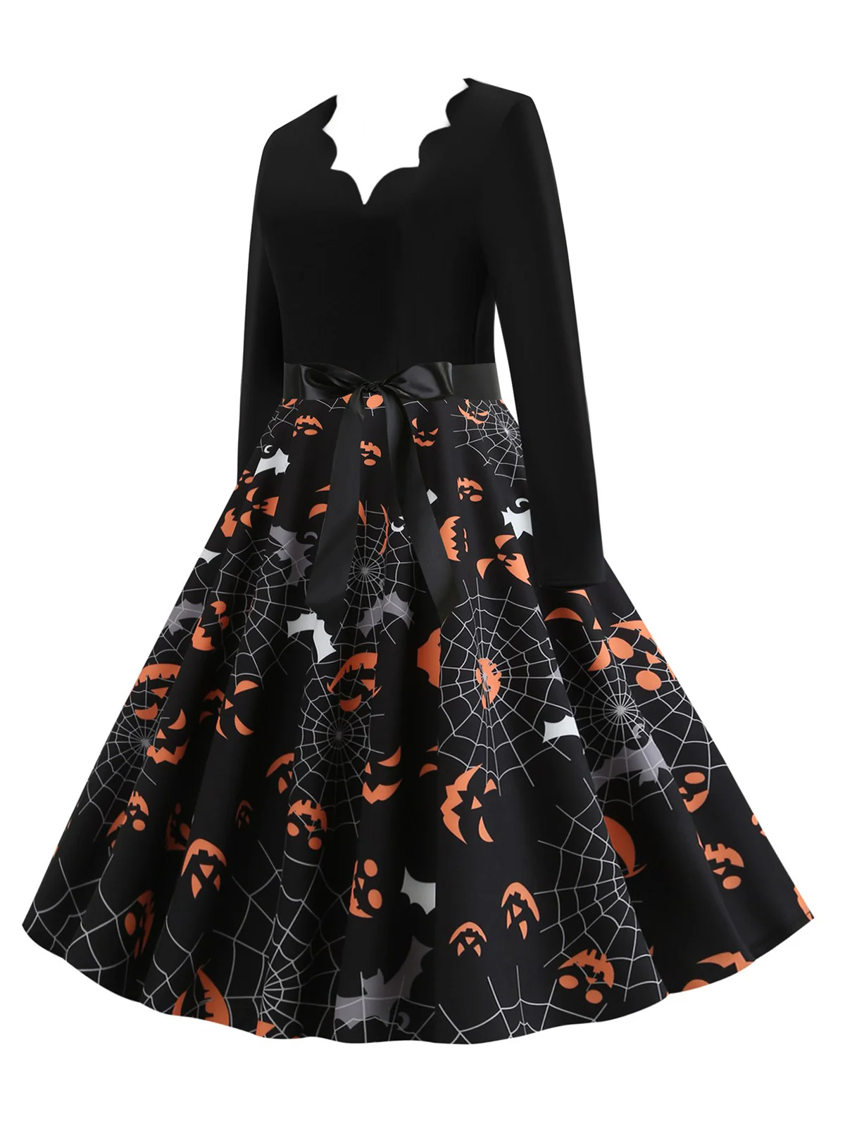 Black 1950s Halloween Petal Collar Dress - Image 2
