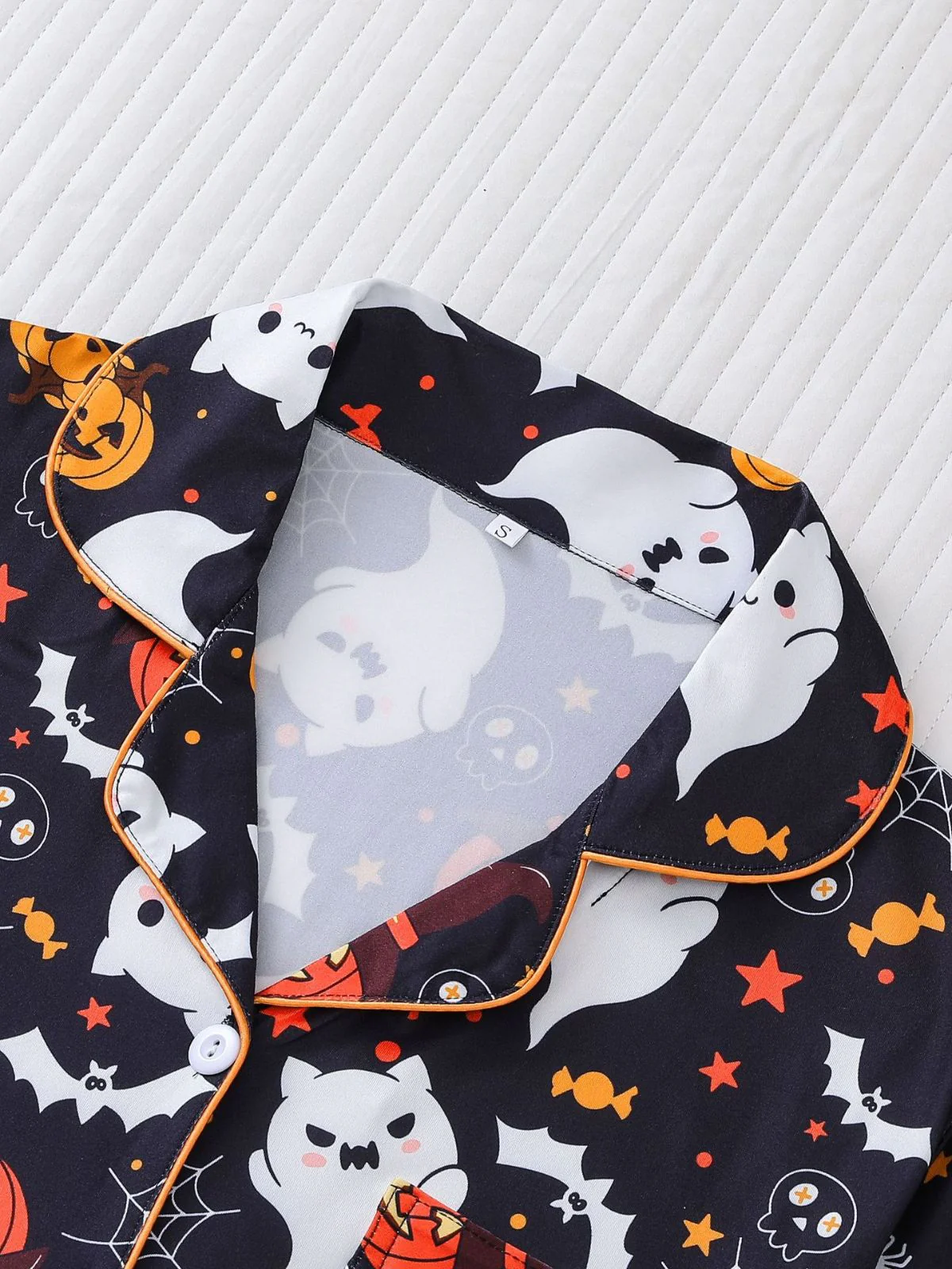 Black 1950s Halloween Print Notched Collar Pajama Set - Image 3