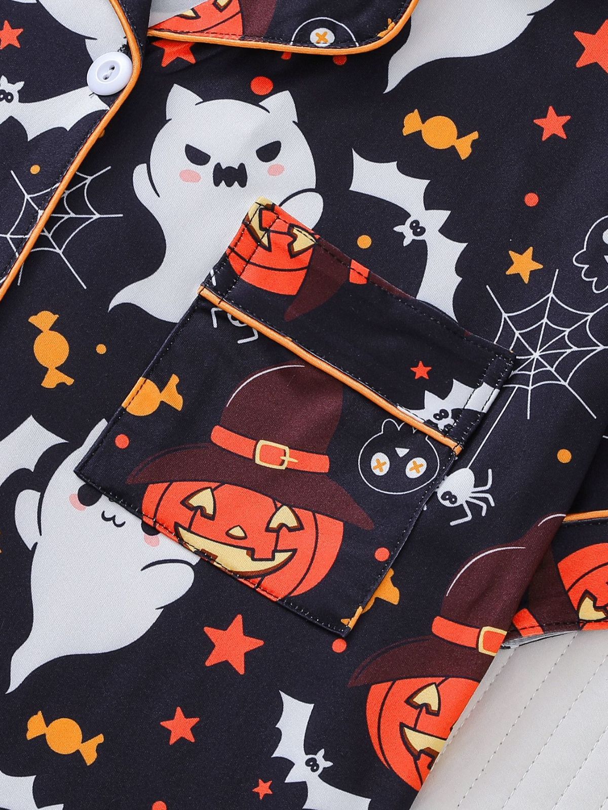 Black 1950s Halloween Print Notched Collar Pajama Set - Image 4