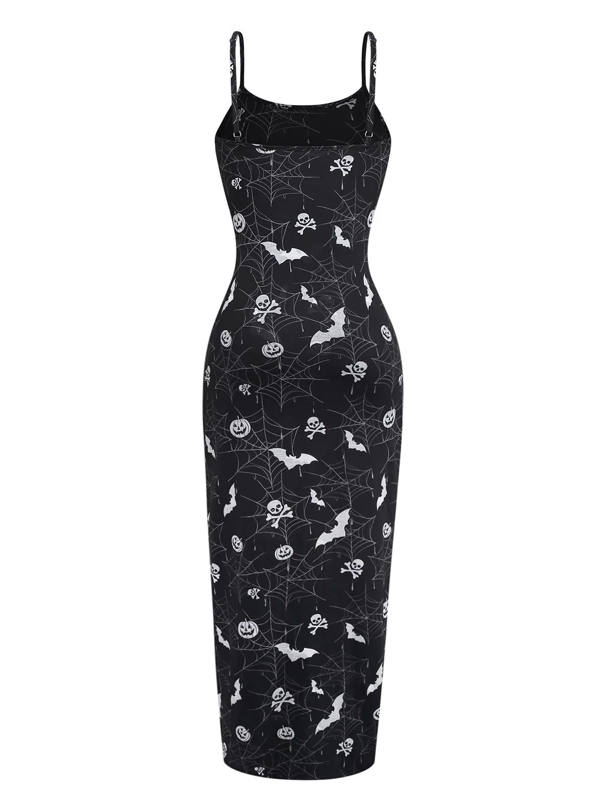 Black 1950s Halloween Print Slit Midi Dress - Image 2