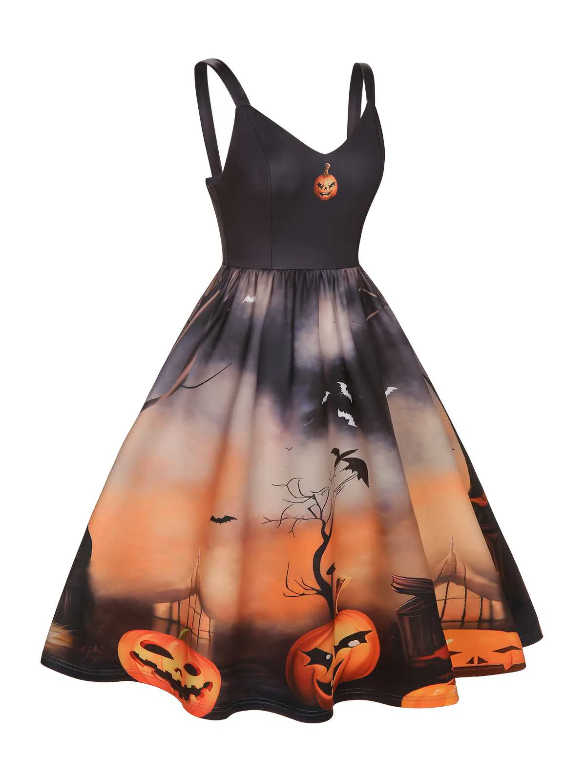 Black 1950s Halloween Pumpkin Swing Dress - Image 3