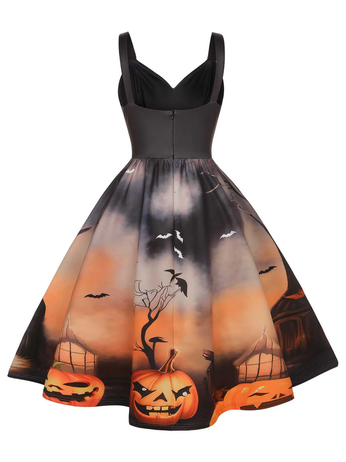 Black 1950s Halloween Pumpkin Swing Dress - Image 4