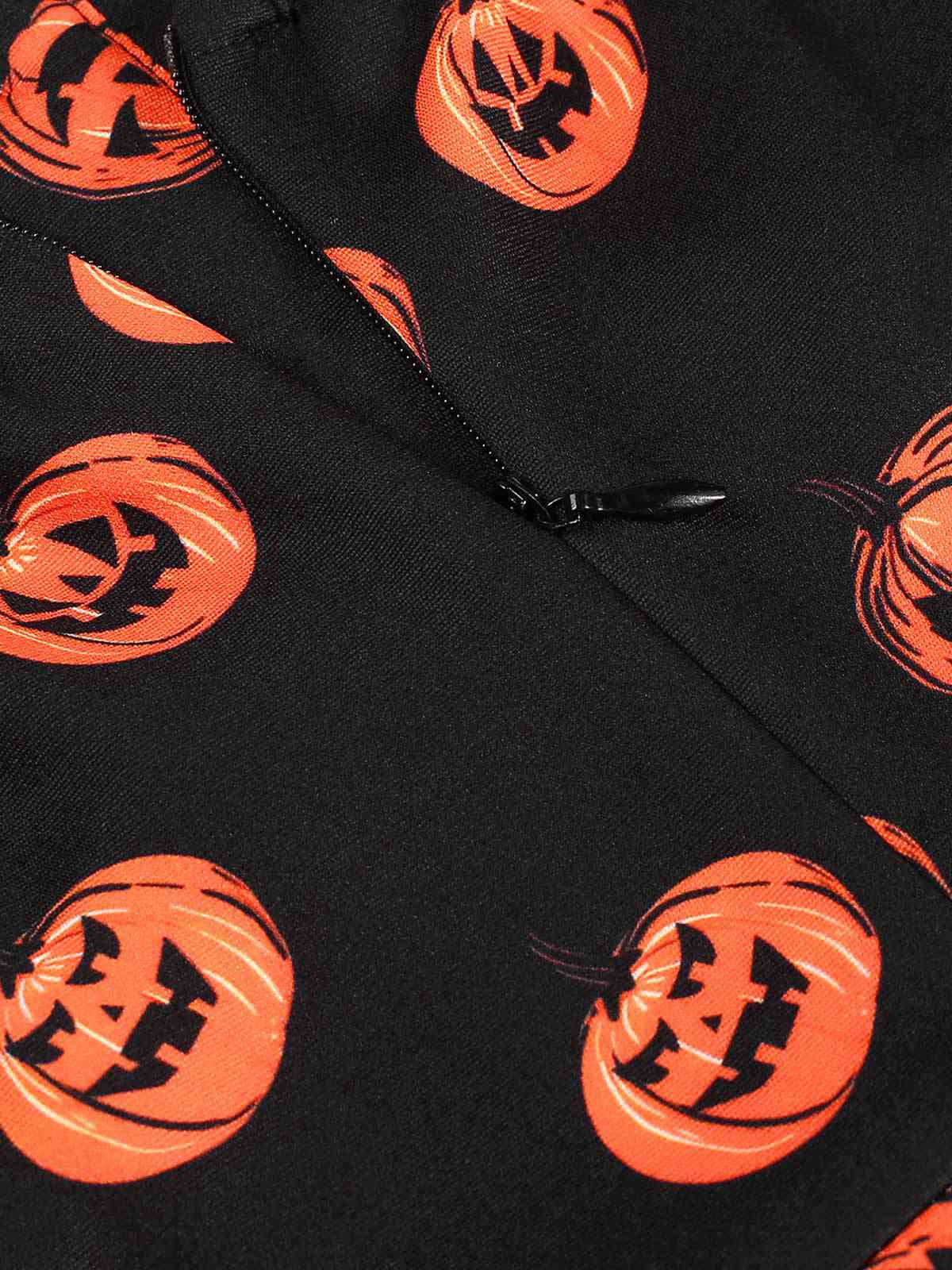 Black 1950s Halloween Pumpkin Face Romper - Image 5