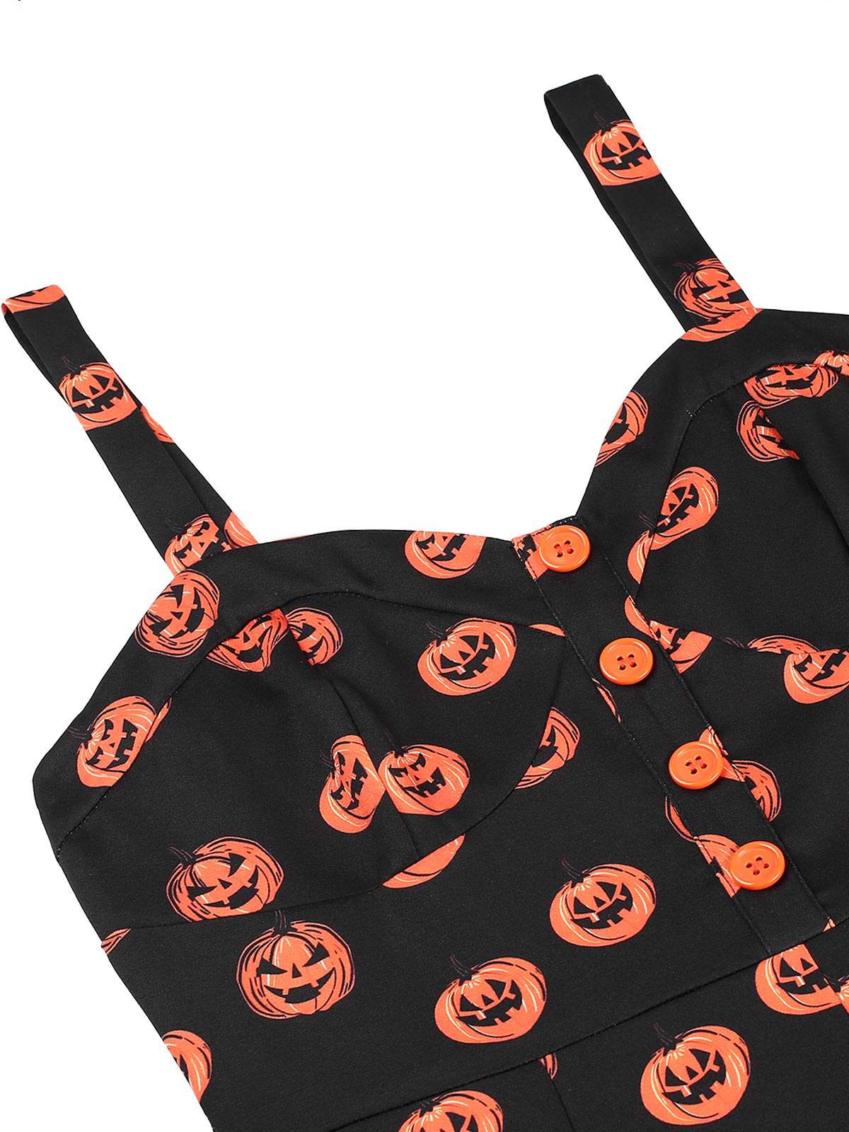 Black 1950s Halloween Pumpkin Face Romper - Image 7