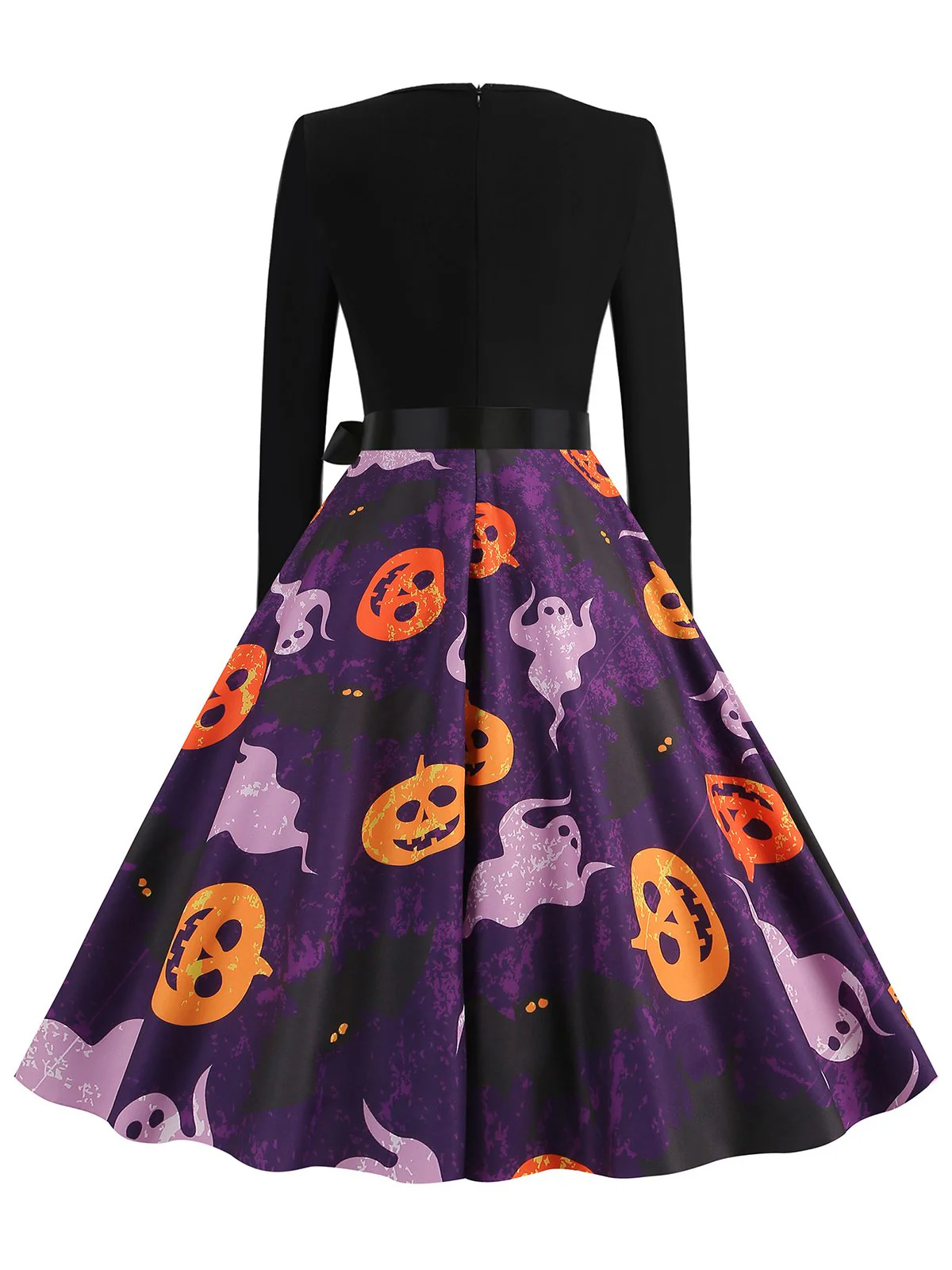 Black 1950s Halloween Pumpkin Ghost Petal Collar Dress - Image 3