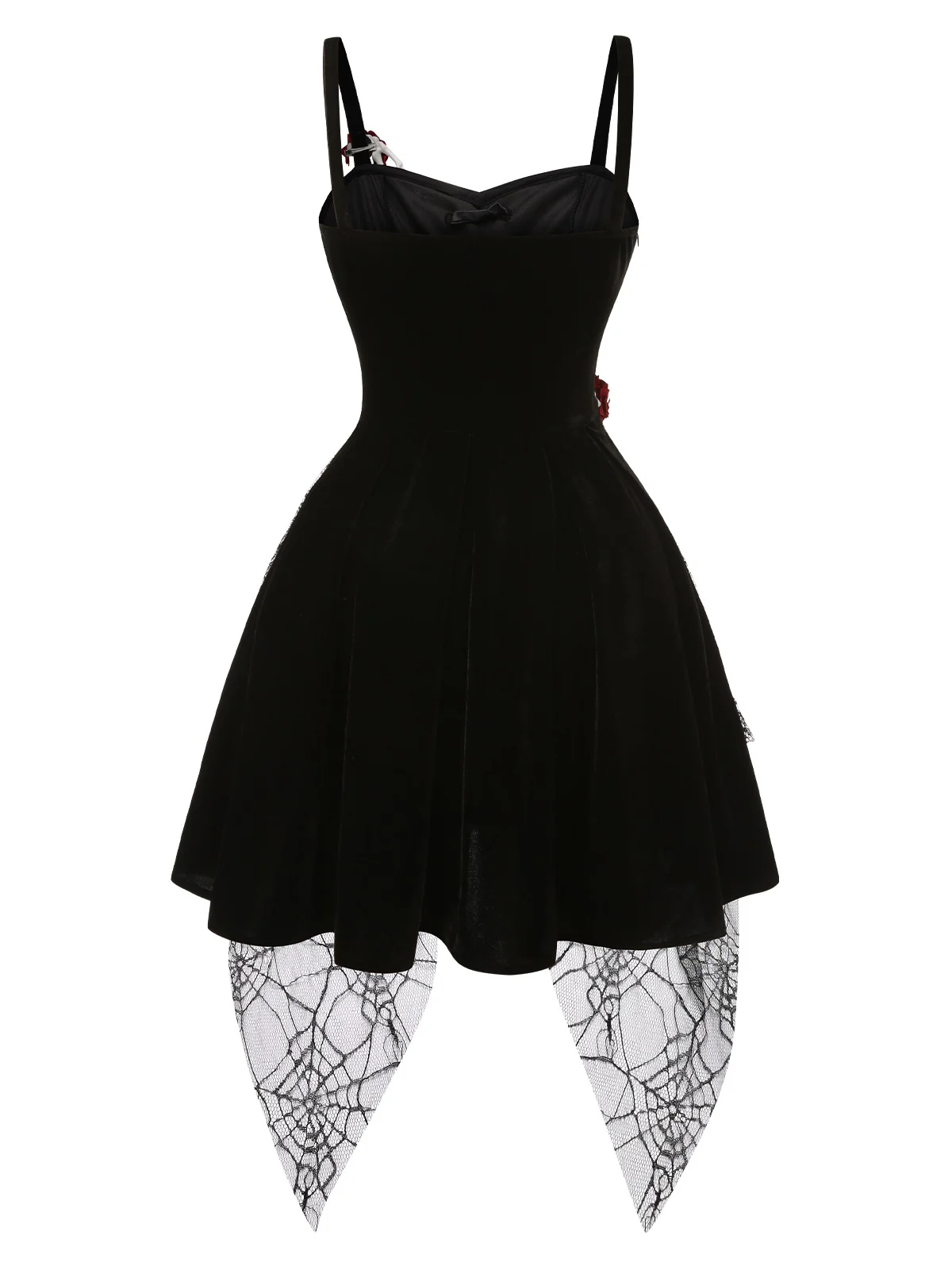 Black 1950s Halloween Skeleton Hand Spiderweb Rose Dress - Image 5