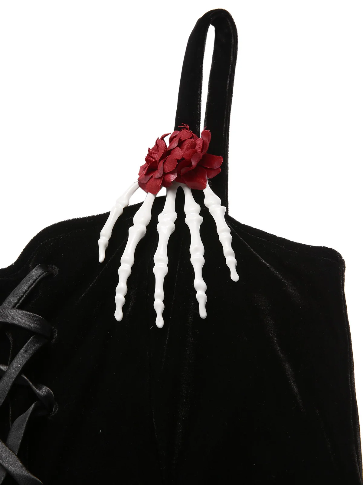 Black 1950s Halloween Skeleton Hand Spiderweb Rose Dress - Image 6