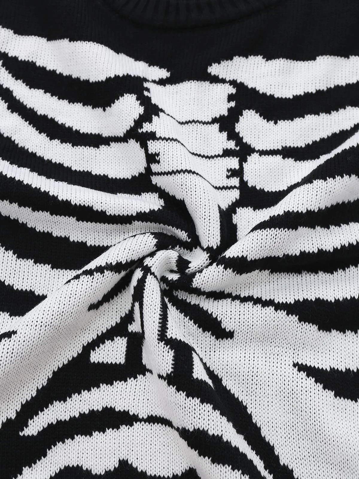 Black 1950s Halloween Skeleton Print Knit Sweater - Image 7