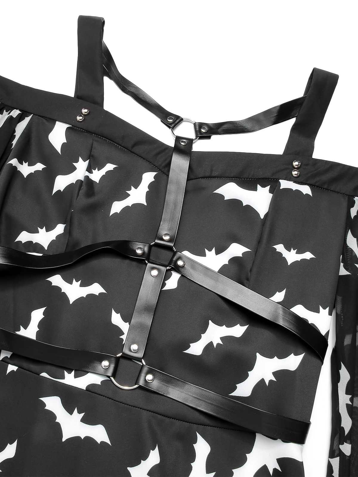 Black 1950s Halloween Spaghetti Strap Bat Dress - Image 5