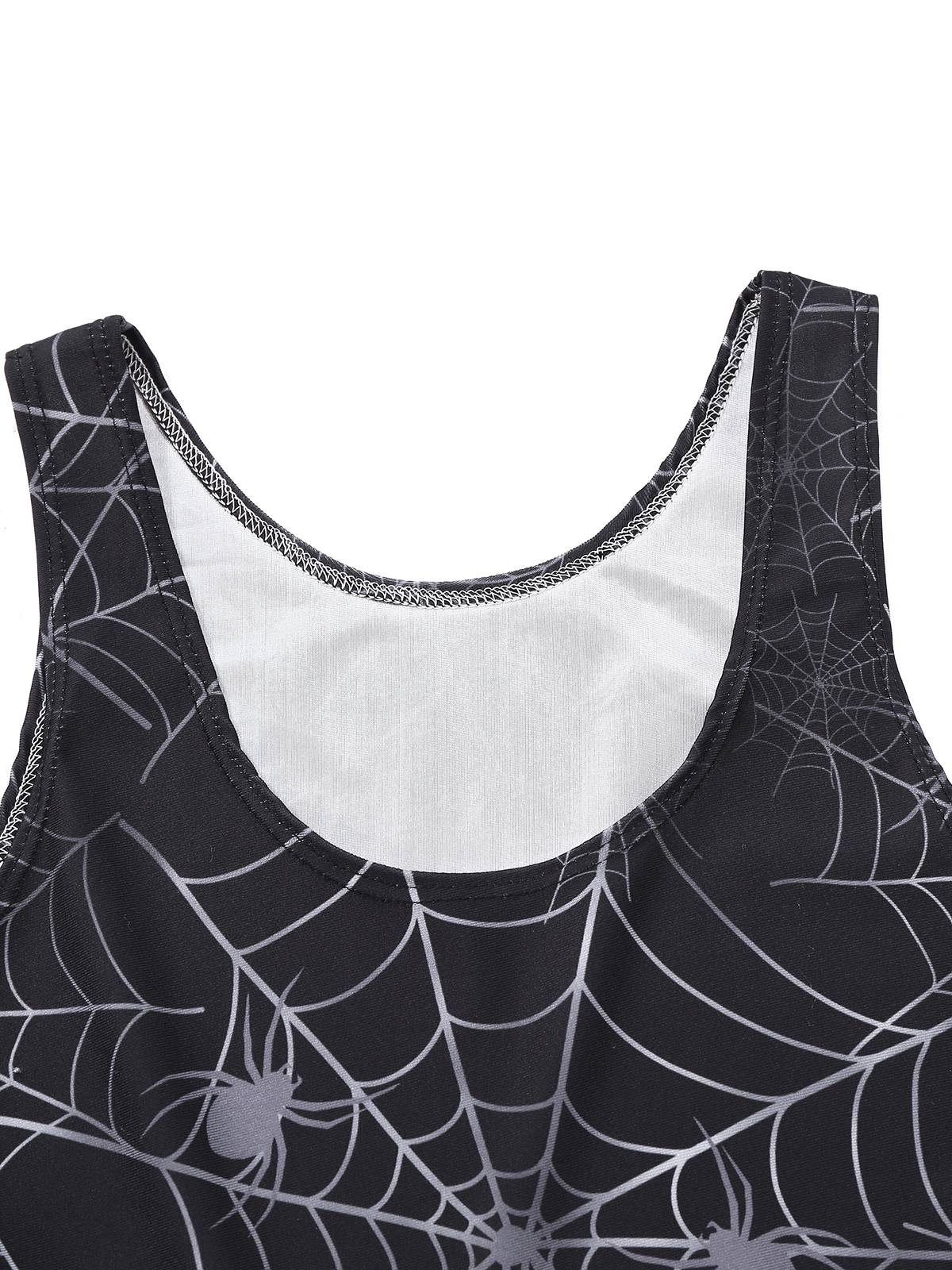 Black 1950s Halloween Spider Web Sleeveless Dress - Image 3