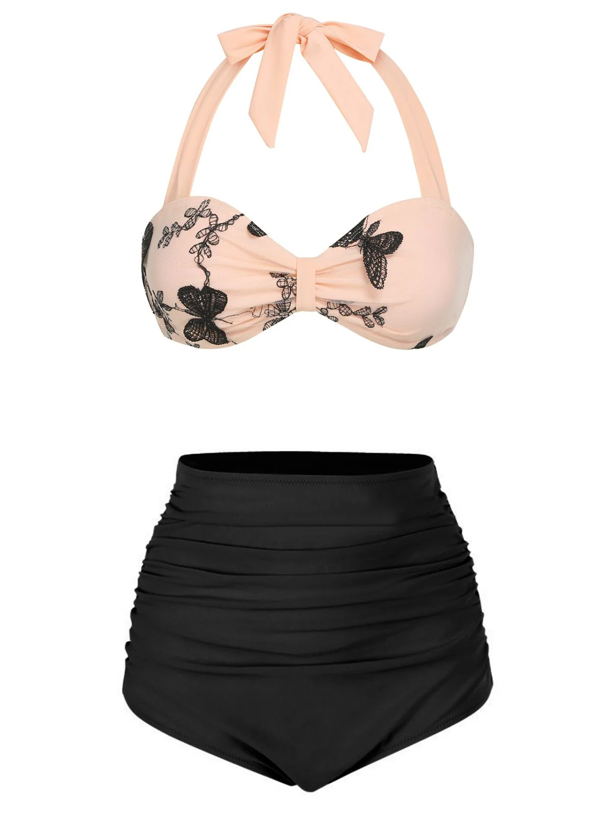 Black 1950s Halter Butterfly Swimsuit - Image 2