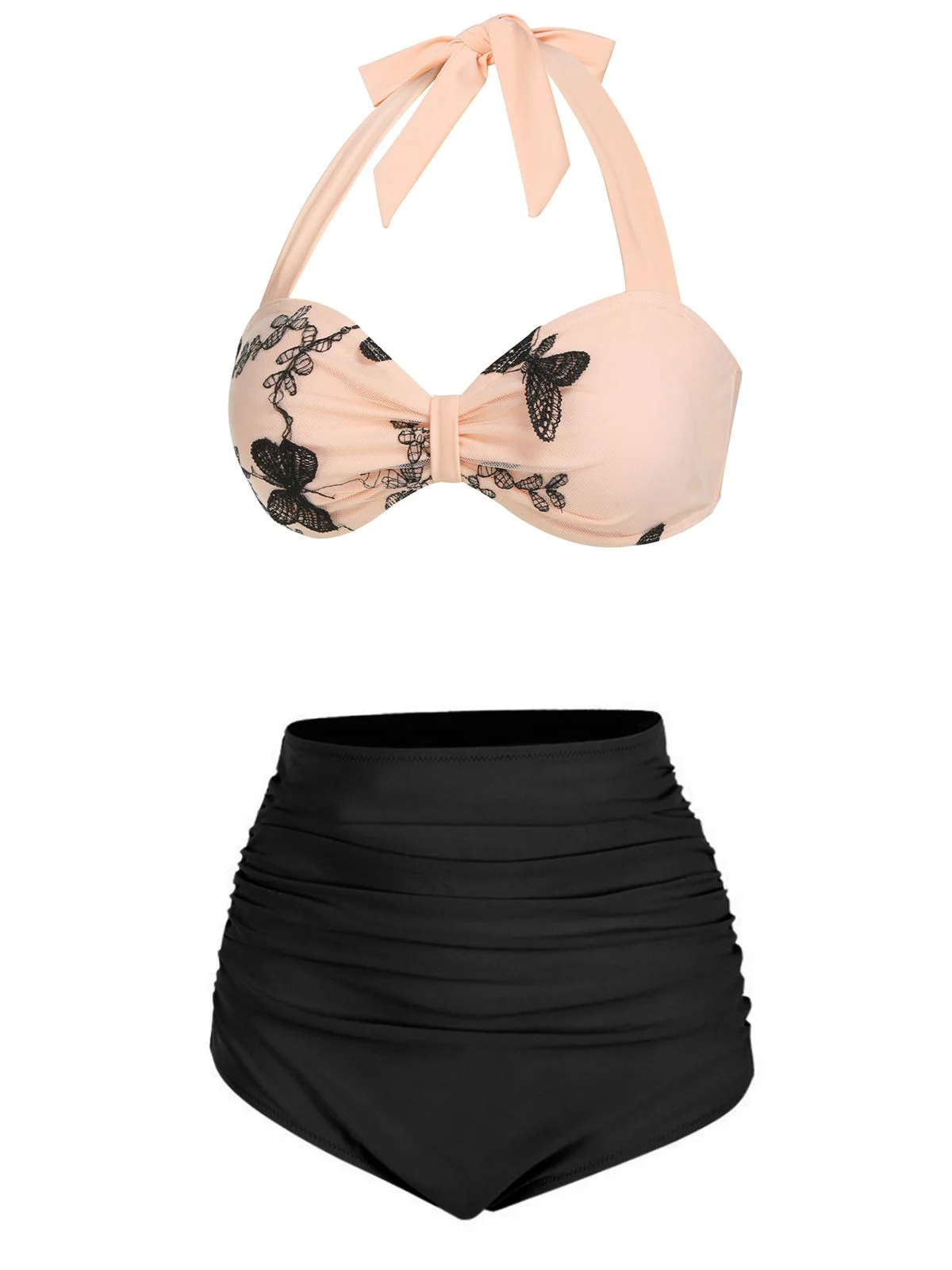 Black 1950s Halter Butterfly Swimsuit - Image 3