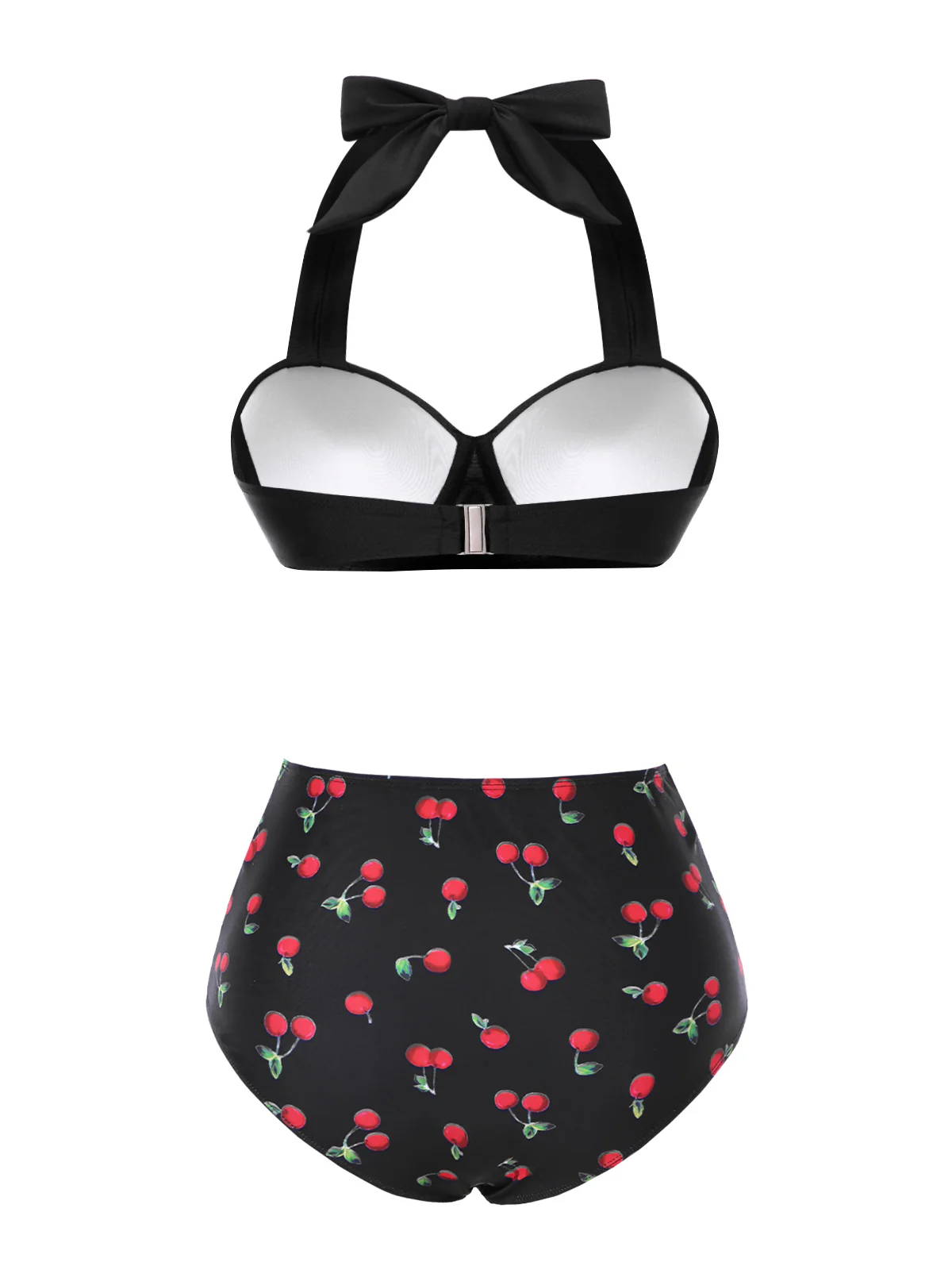 Black 1950s Halter Cherry Bikini Set - Image 5