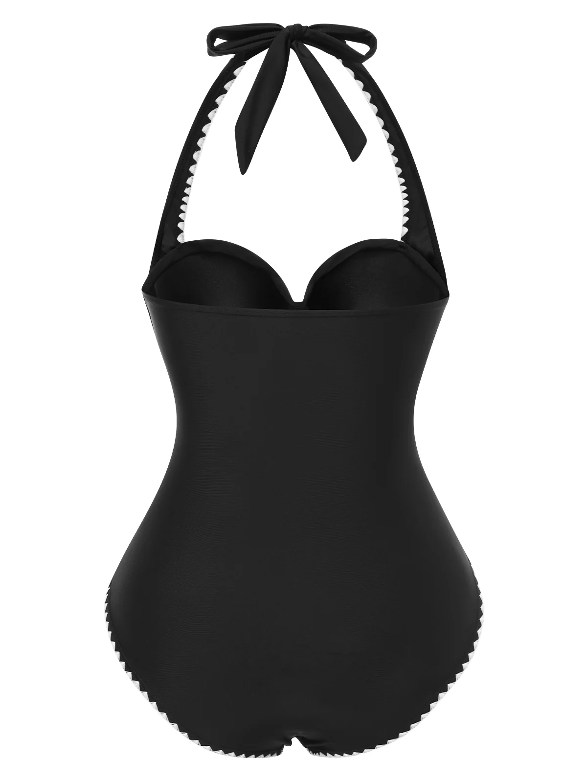 Black 1950s Halter Scallop-Trim One-Piece Swimsuit - Image 4