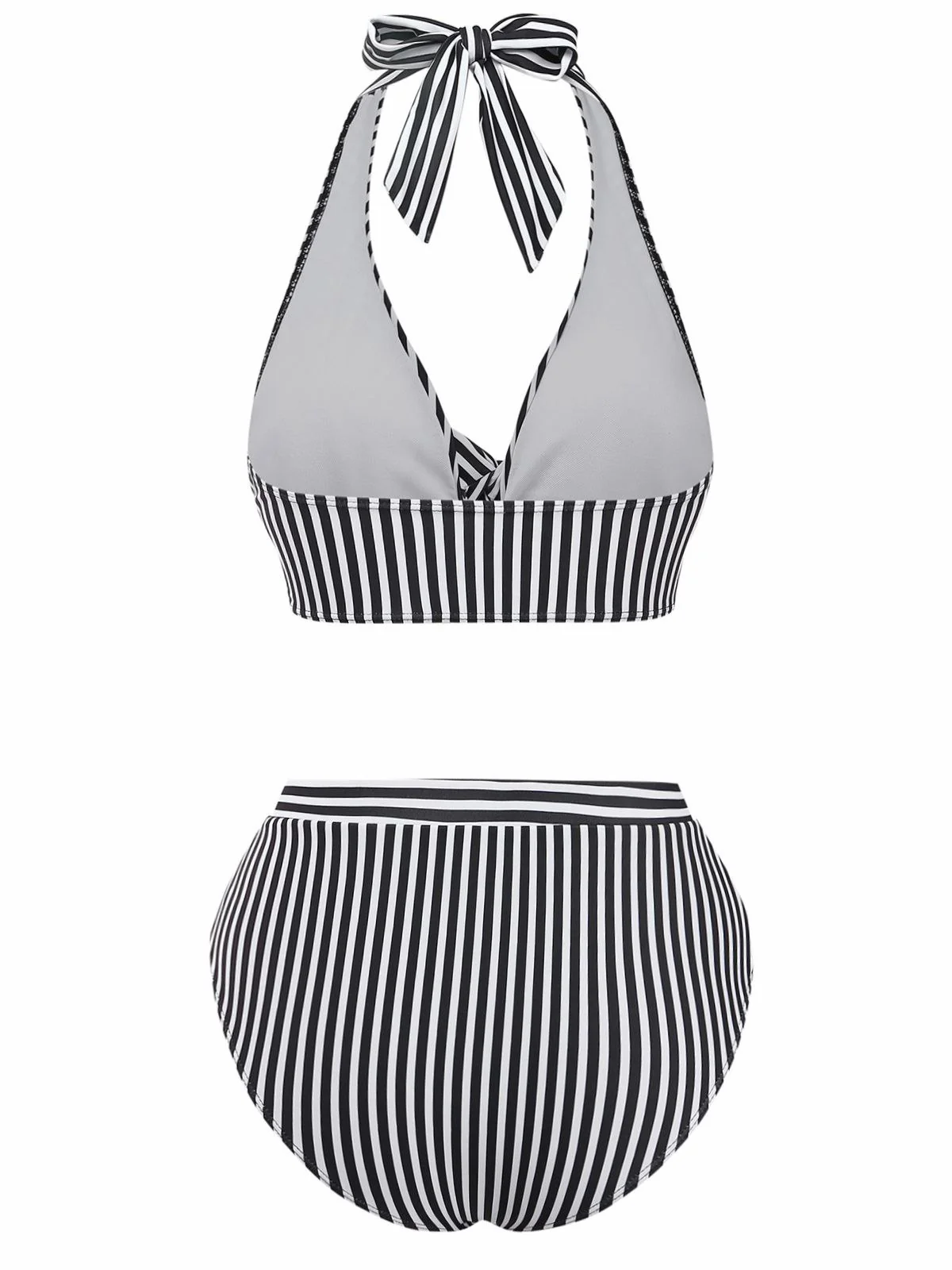 Black 1950s Halter Stripe Knotted Tankini Set - Image 2