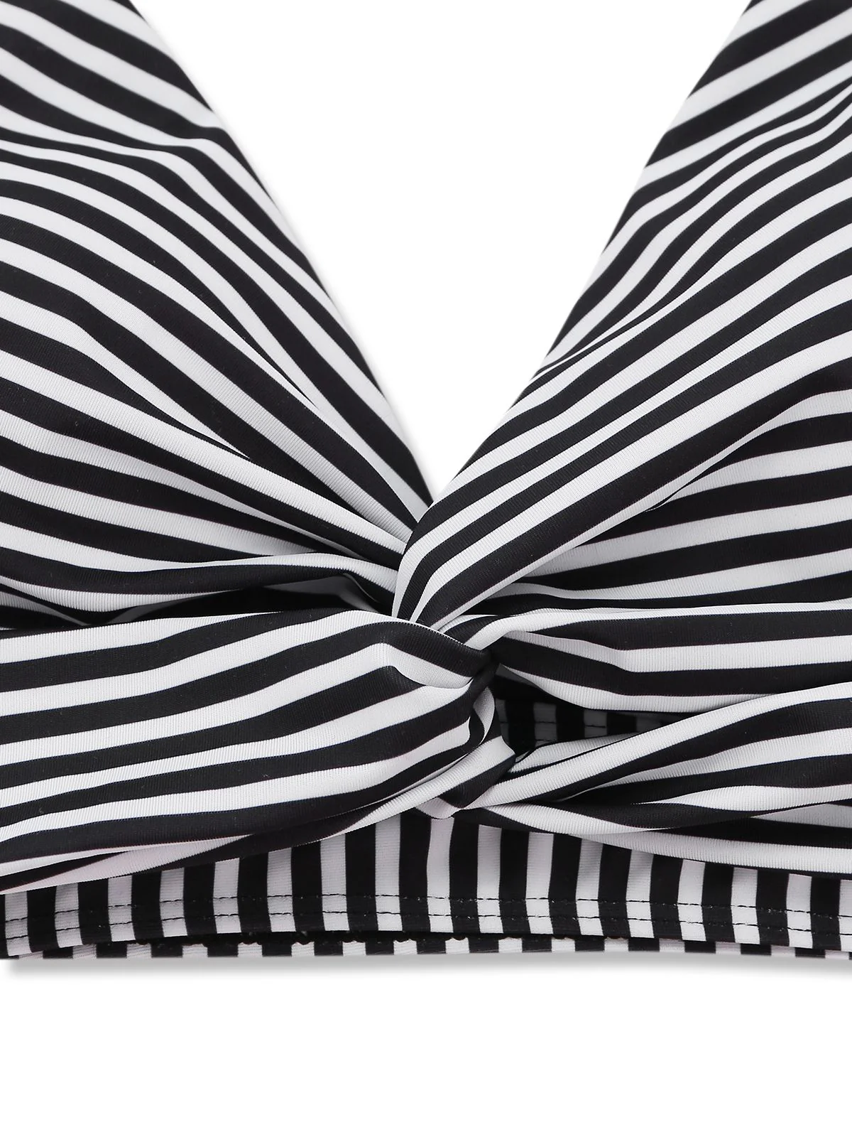 Black 1950s Halter Stripe Knotted Tankini Set - Image 3