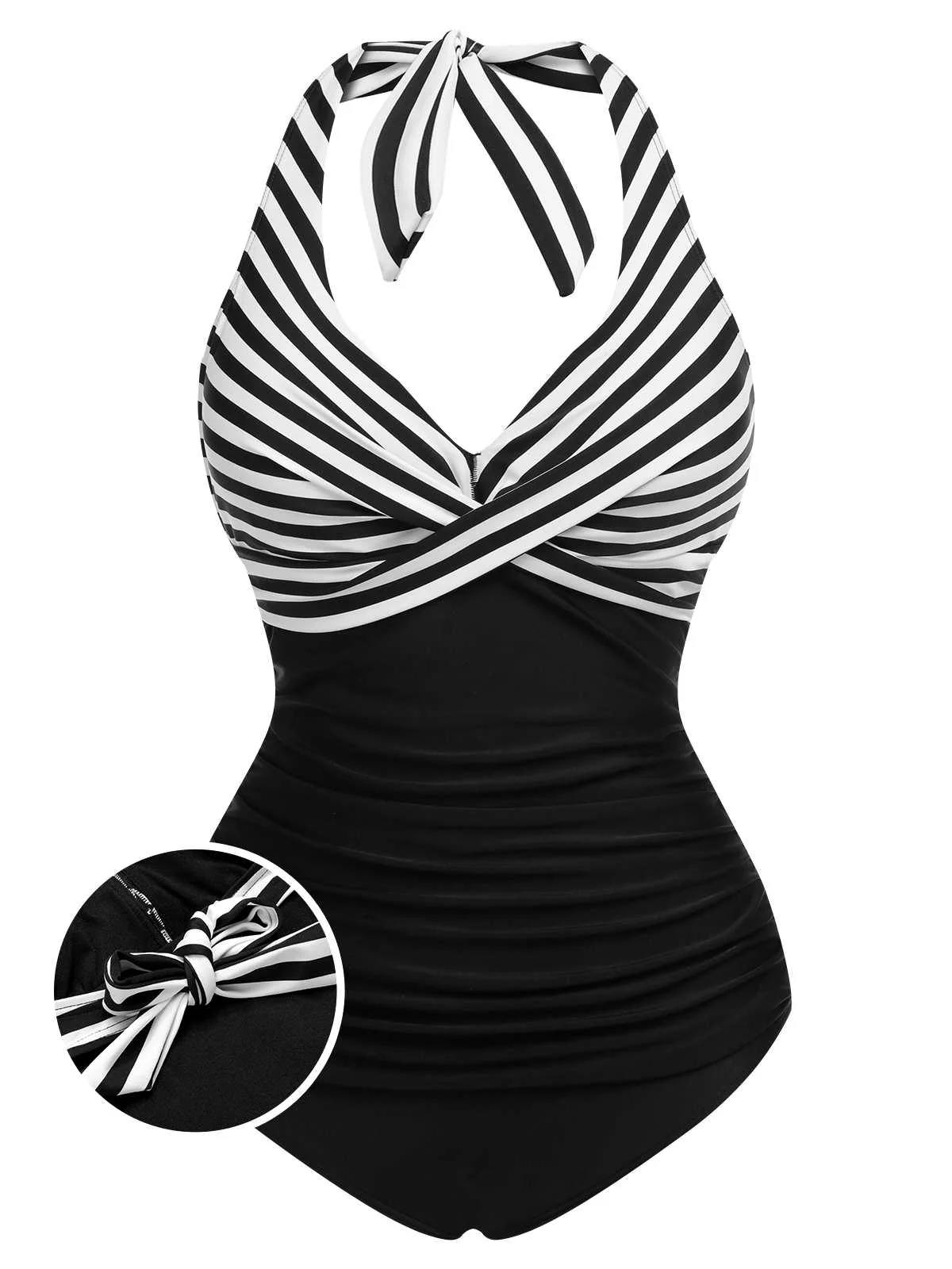 1950s Halter Stripes One-Piece Swimsuit - Image 2