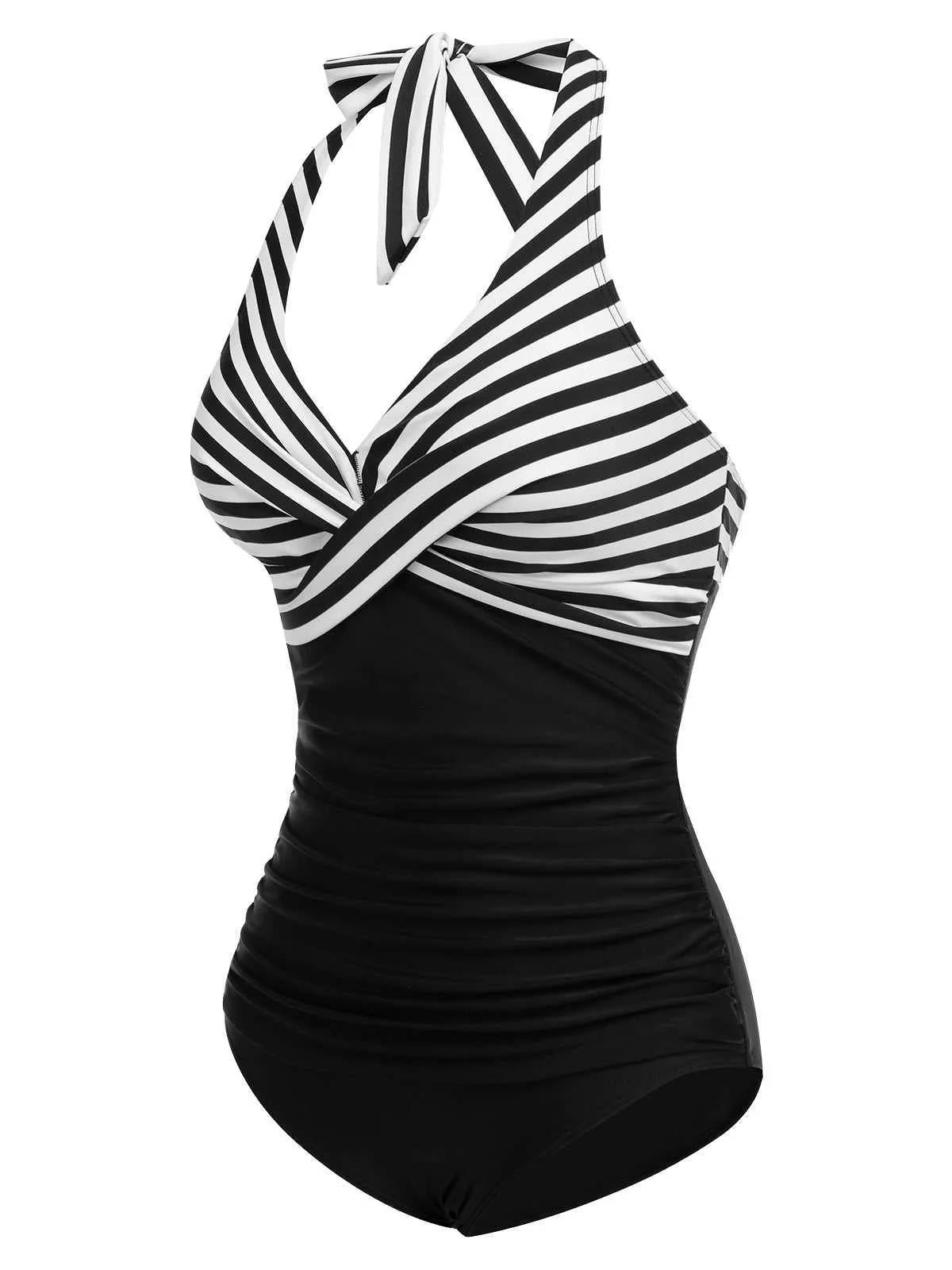 1950s Halter Stripes One-Piece Swimsuit - Image 4