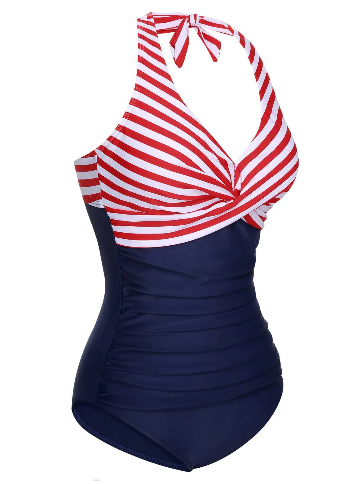 1950s Halter Stripes One-Piece Swimsuit - Image 3