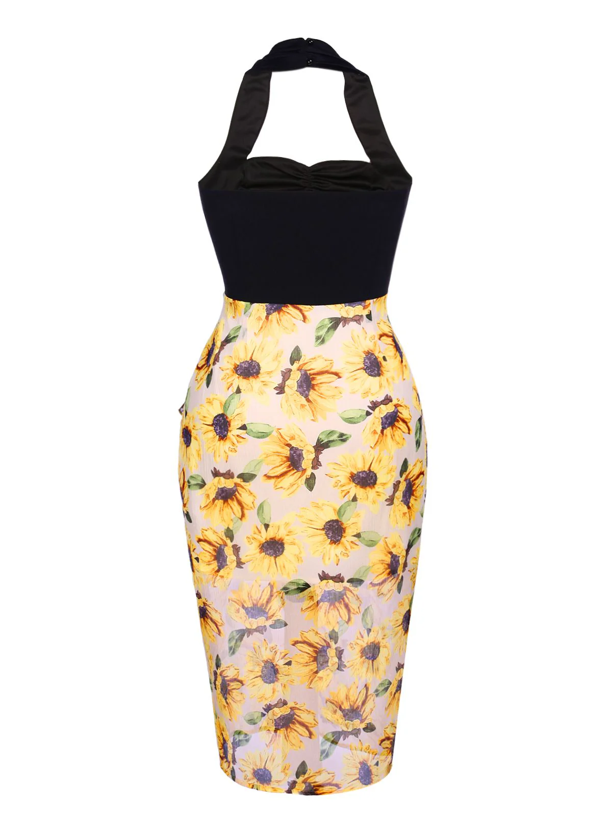 Black 1960s Halter Sunflower Pencil Dress - Image 10