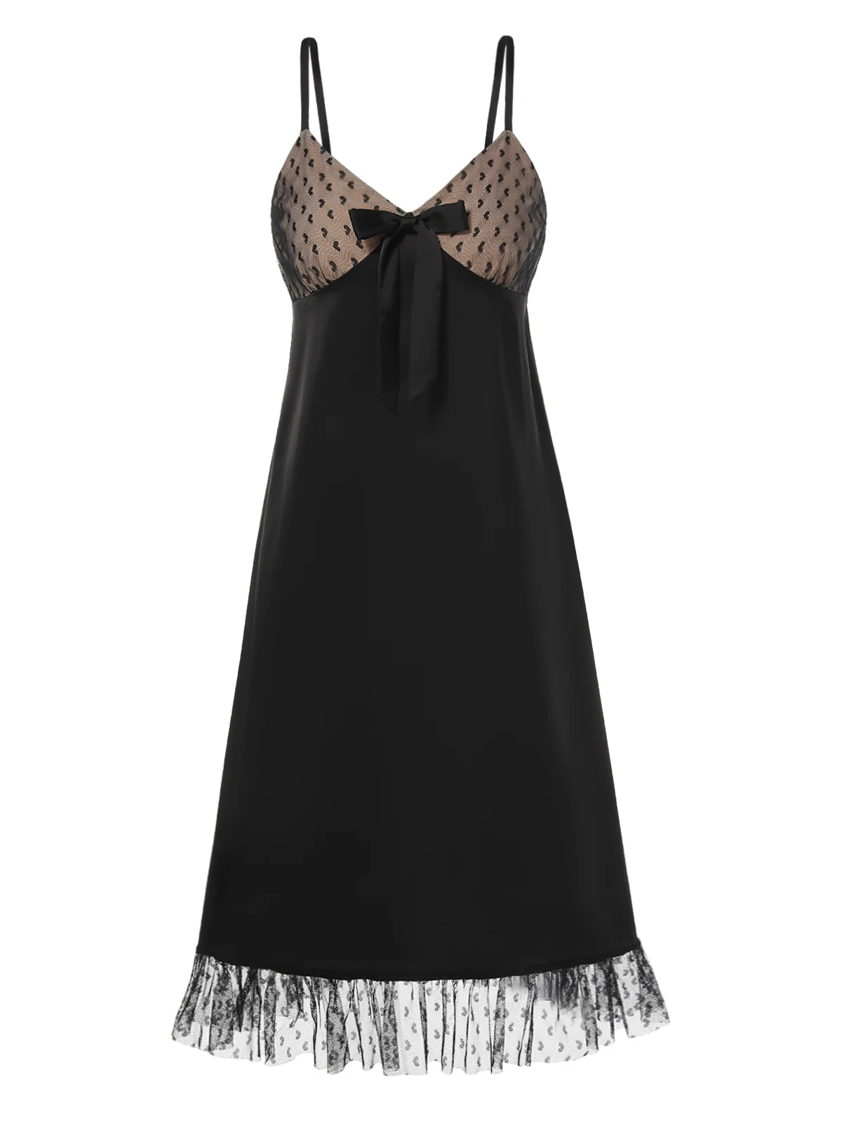 Black 1950s Heart Dots Mesh Bow Nightgown - Image 2