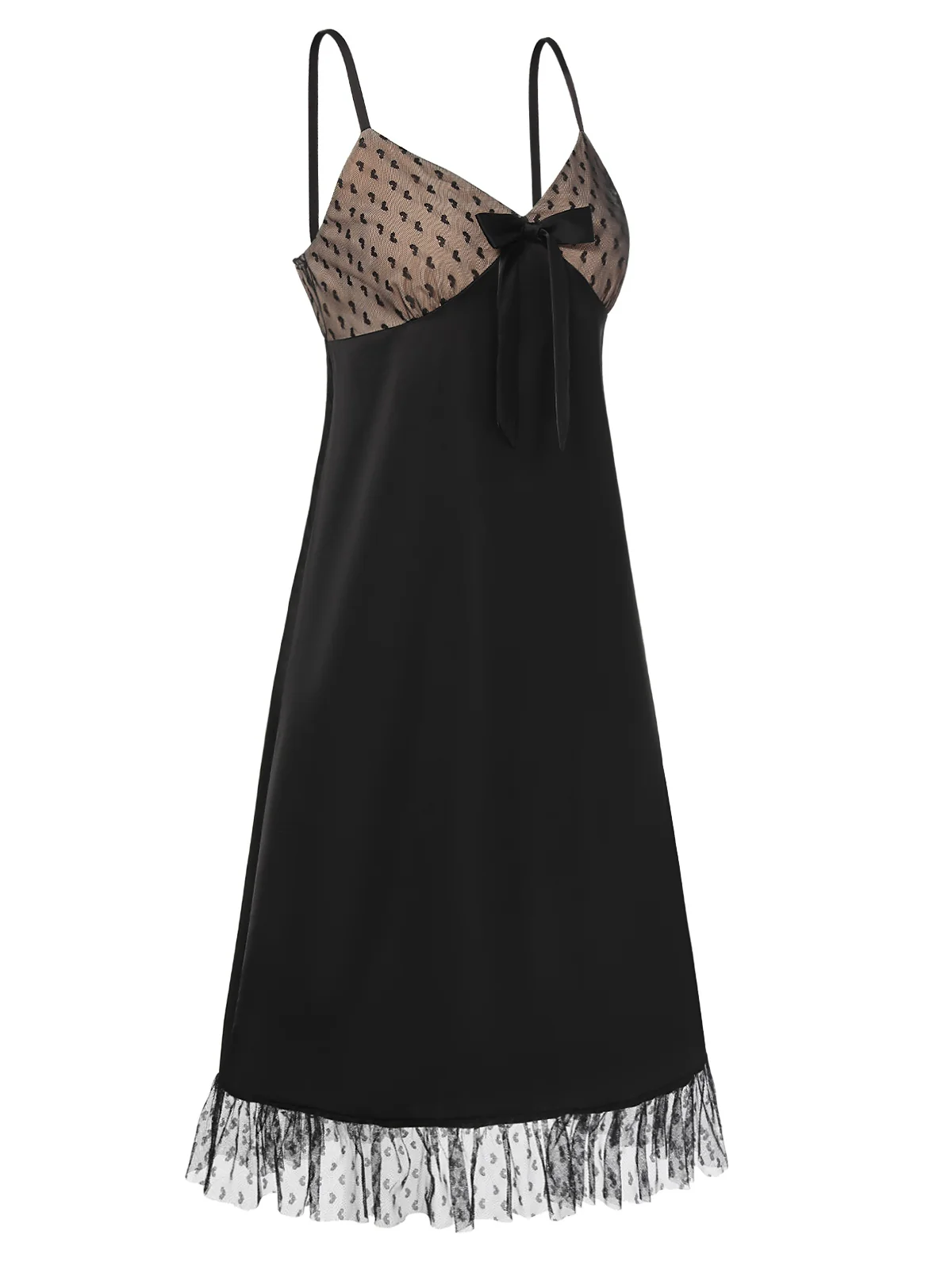 Black 1950s Heart Dots Mesh Bow Nightgown - Image 3