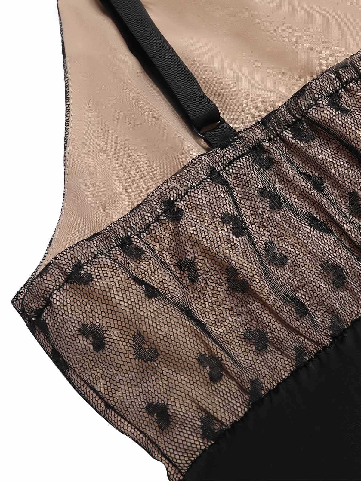 Black 1950s Heart Dots Mesh Bow Nightgown - Image 5