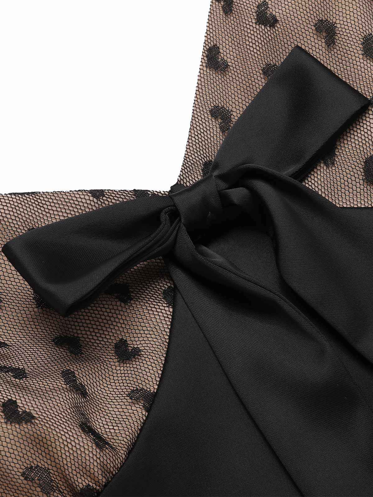 Black 1950s Heart Dots Mesh Bow Nightgown - Image 6