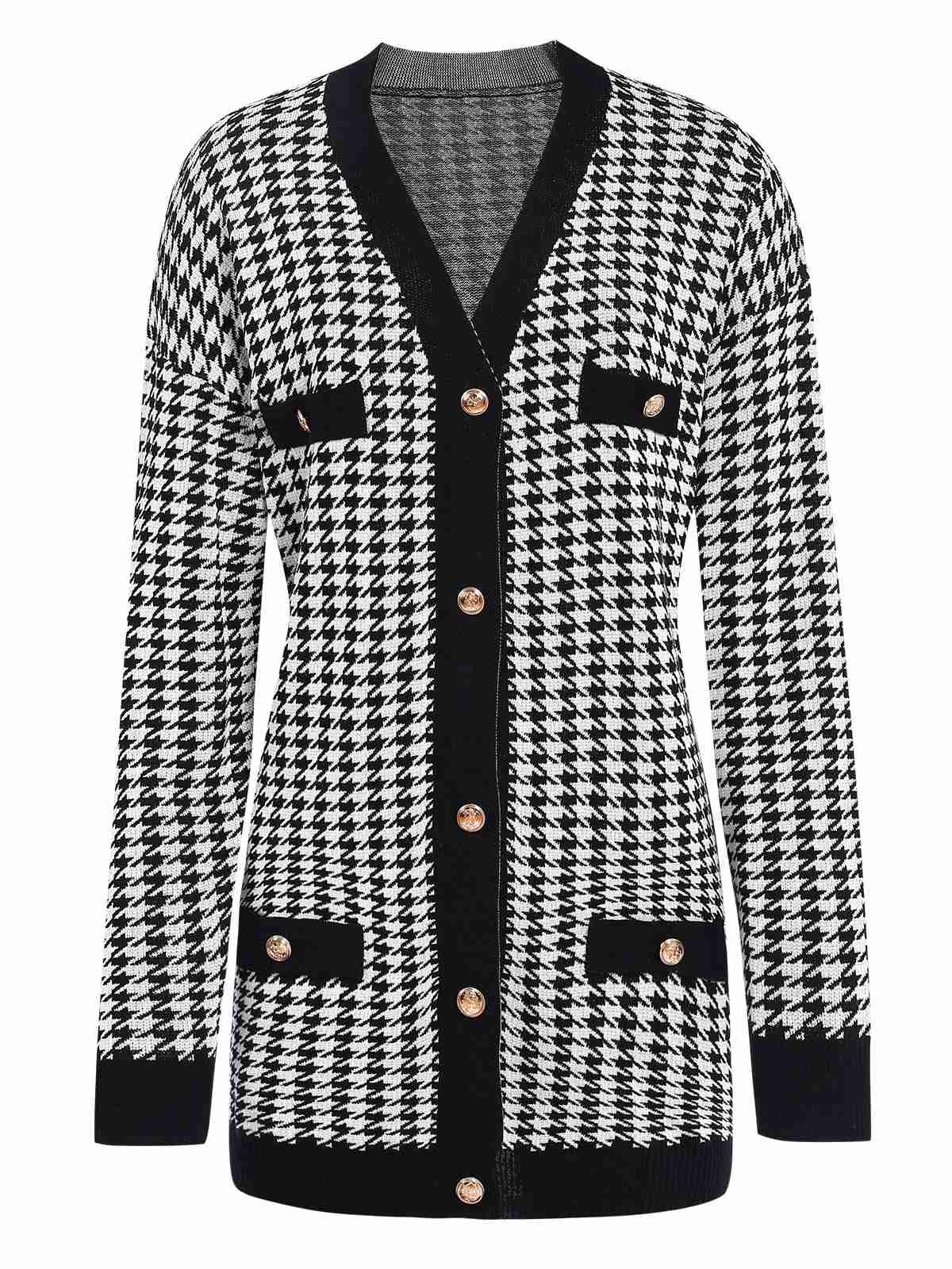 Black 1950s Houndstooth Checkerboard Coat - Image 2