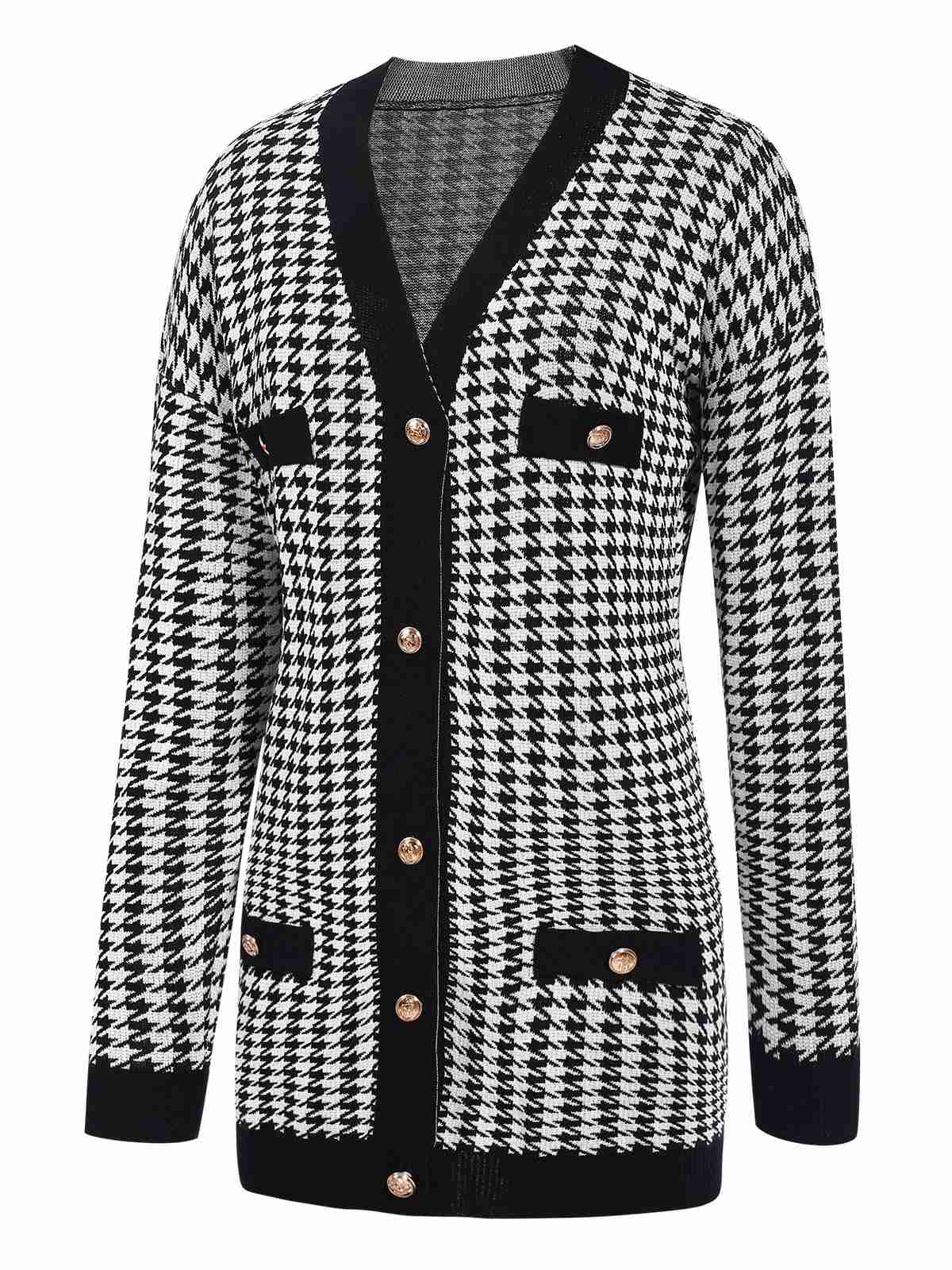 Black 1950s Houndstooth Checkerboard Coat - Image 3