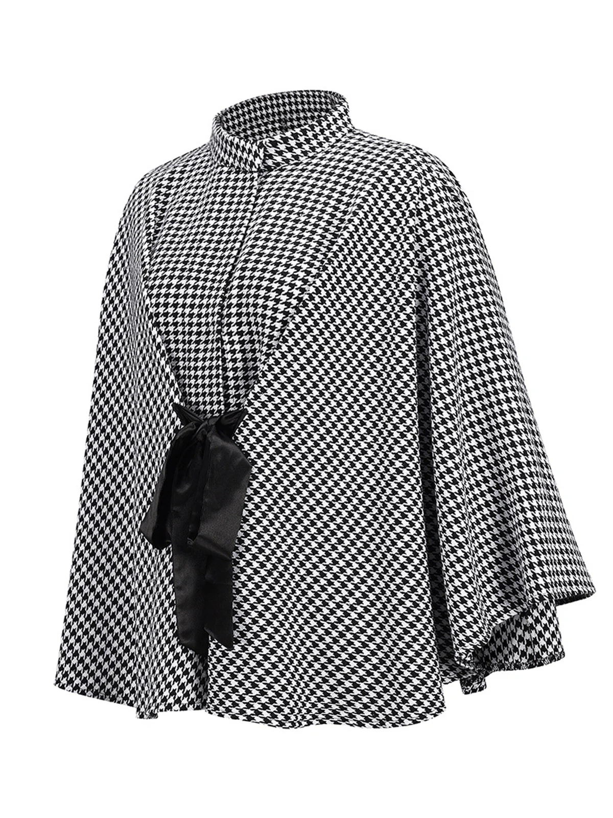 Black 1950s Houndstooth Lace-Up Cloak Coat - Image 2