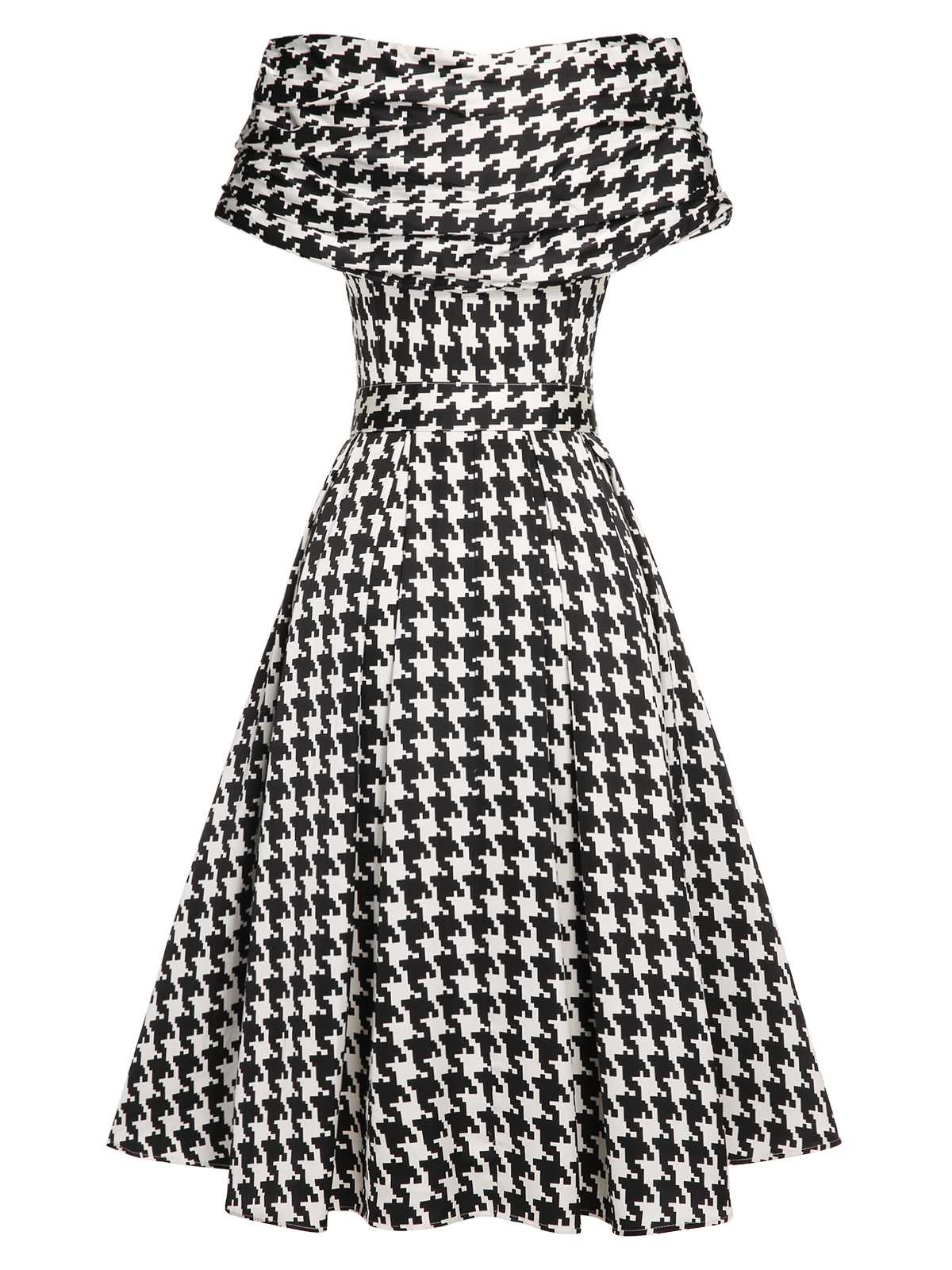 Black 1950s Houndstooth Short Sleeve Belted Dress - Image 4