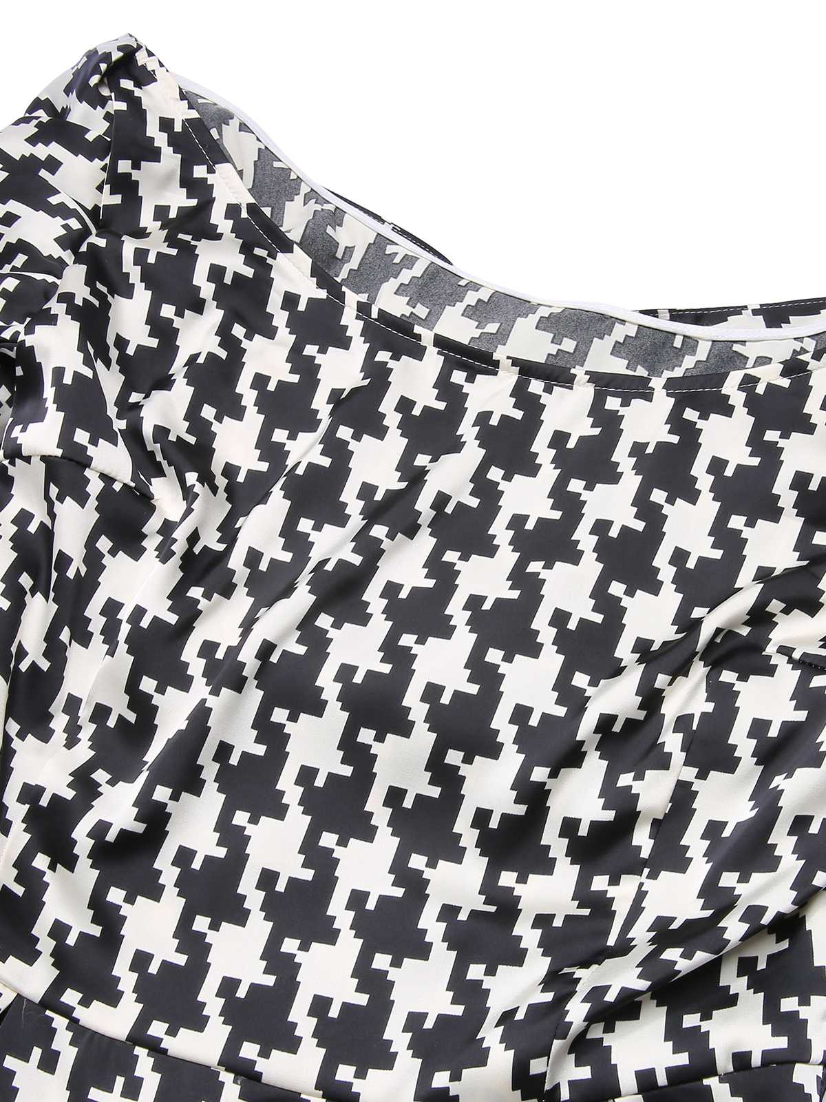 Black 1950s Houndstooth Short Sleeve Belted Dress - Image 5