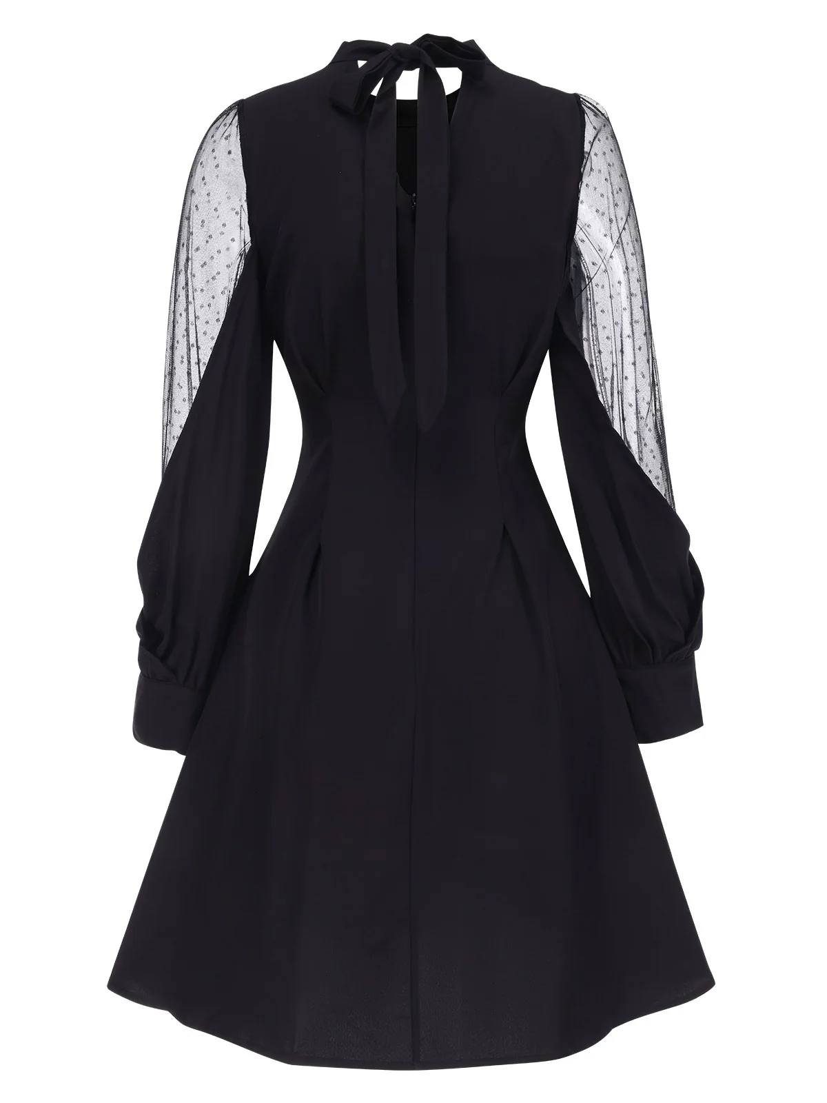 Black 1950s Illusion Patchwork Sleeves Dress - Image 2