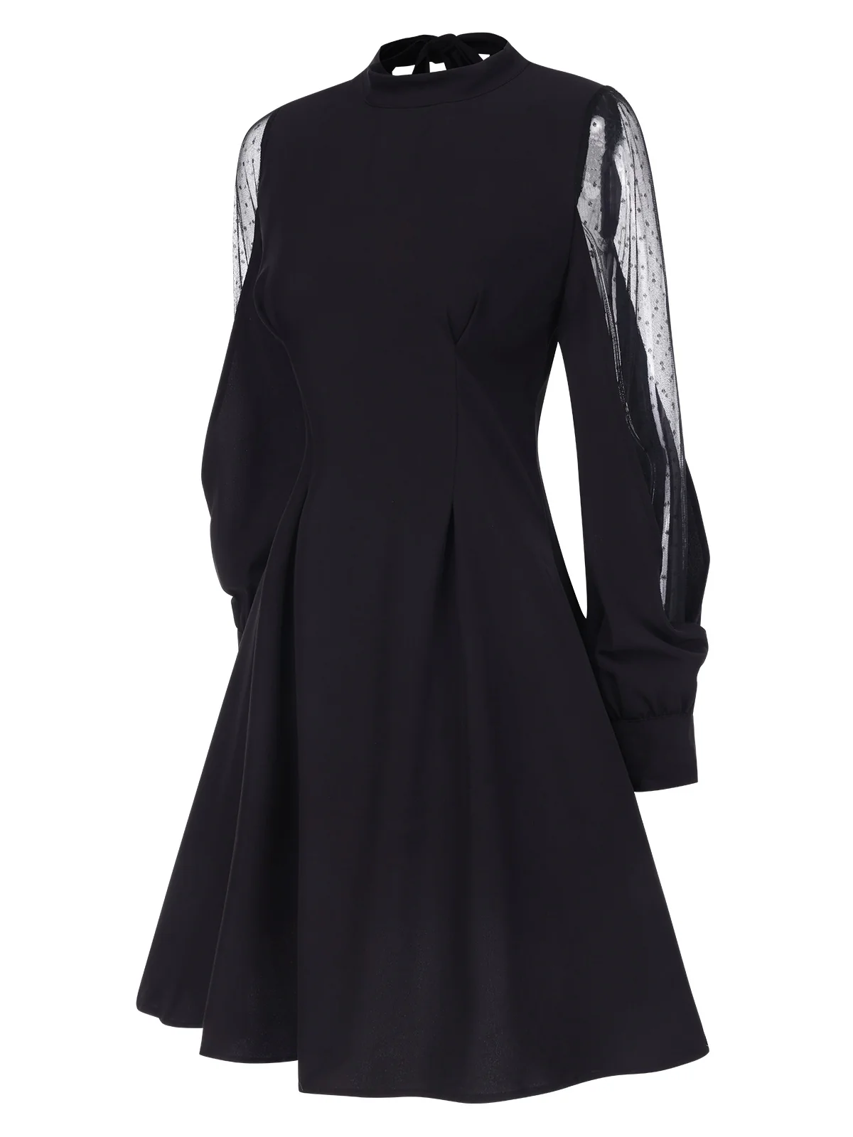 Black 1950s Illusion Patchwork Sleeves Dress - Image 3