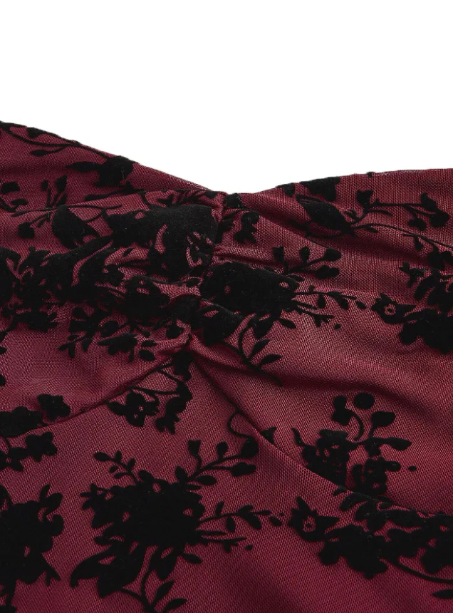 Black 1950s Lace Floral Bishop Sleeves Dress - Image 8